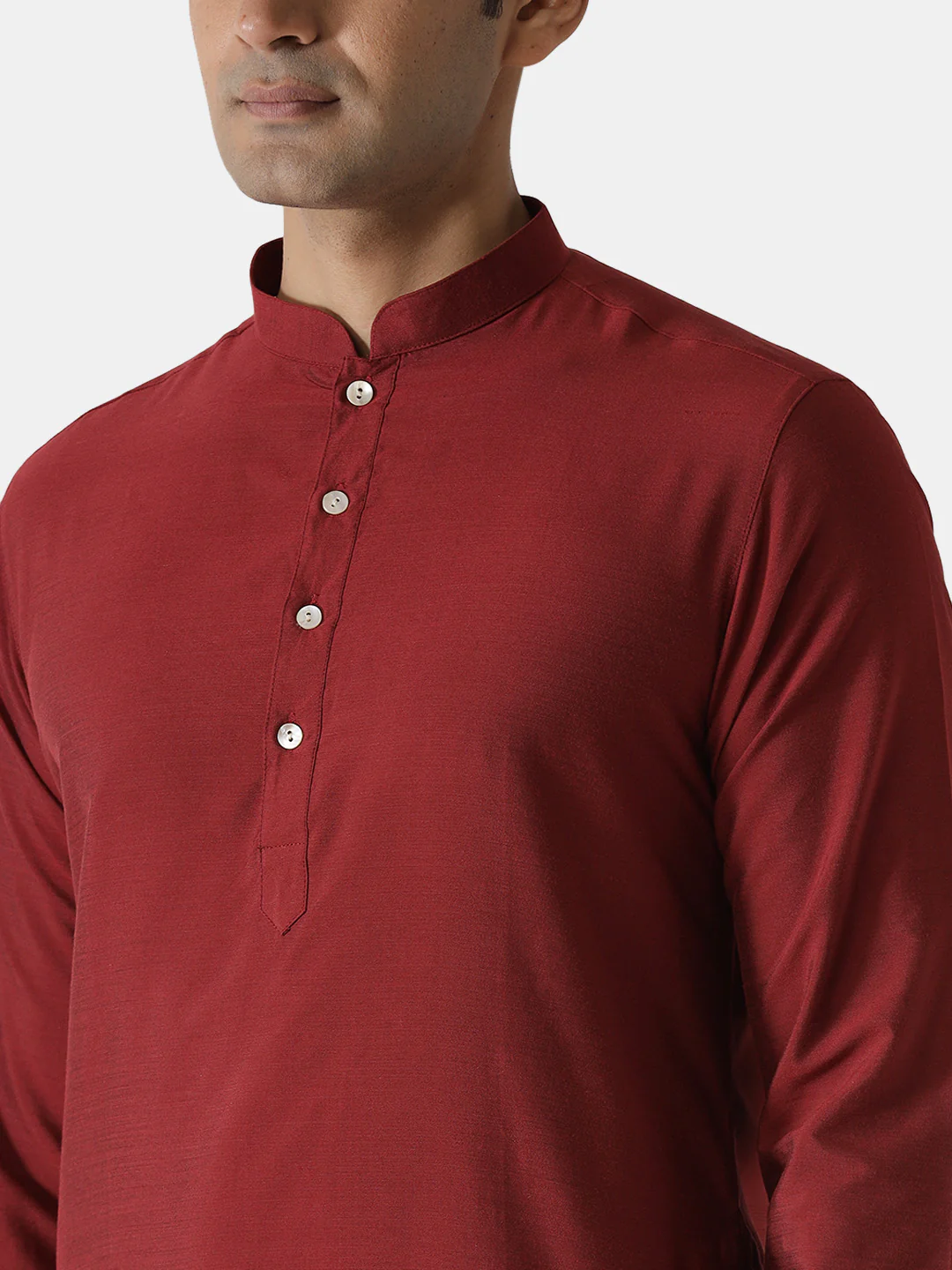 Men Maroon Silk Blend Solid Kurta Churidar Set – Elegant Festive Wear - Image 5