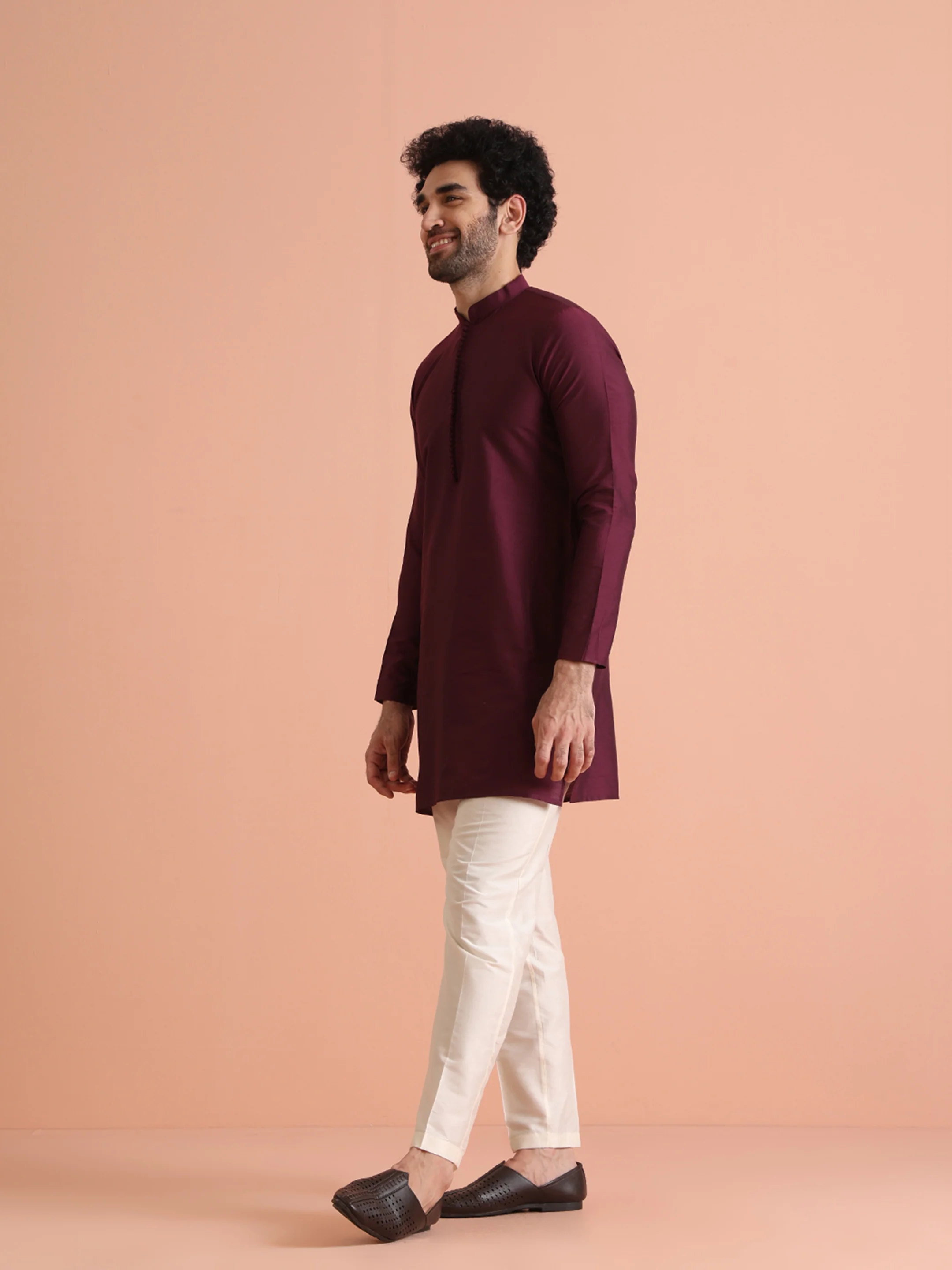 Maroon Cotton Mirror Work Nehru Jacket Set - Image 3