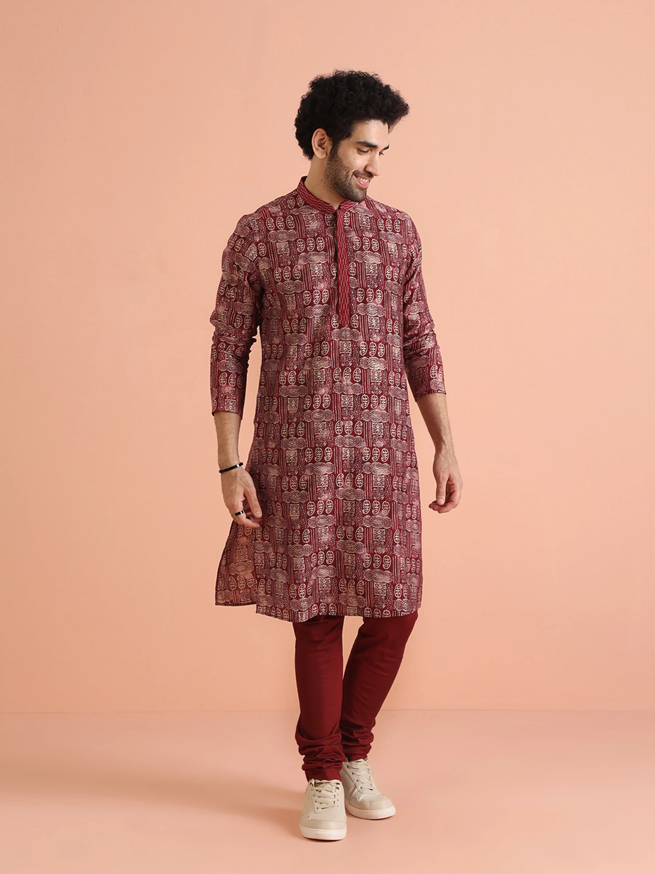 Maroon Printed Kurta Churidar Set - Image 2
