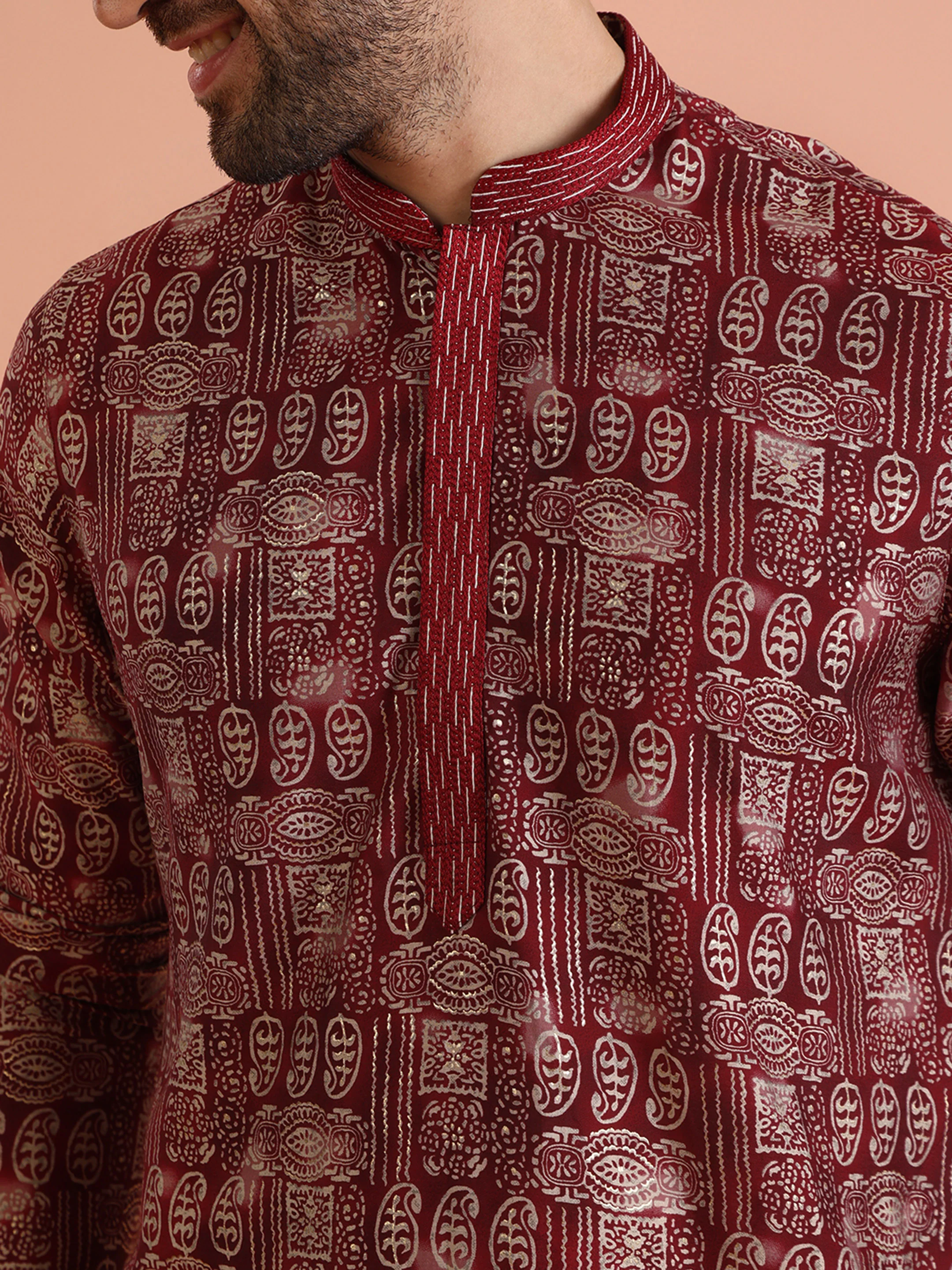 Maroon Printed Kurta Churidar Set - Image 6