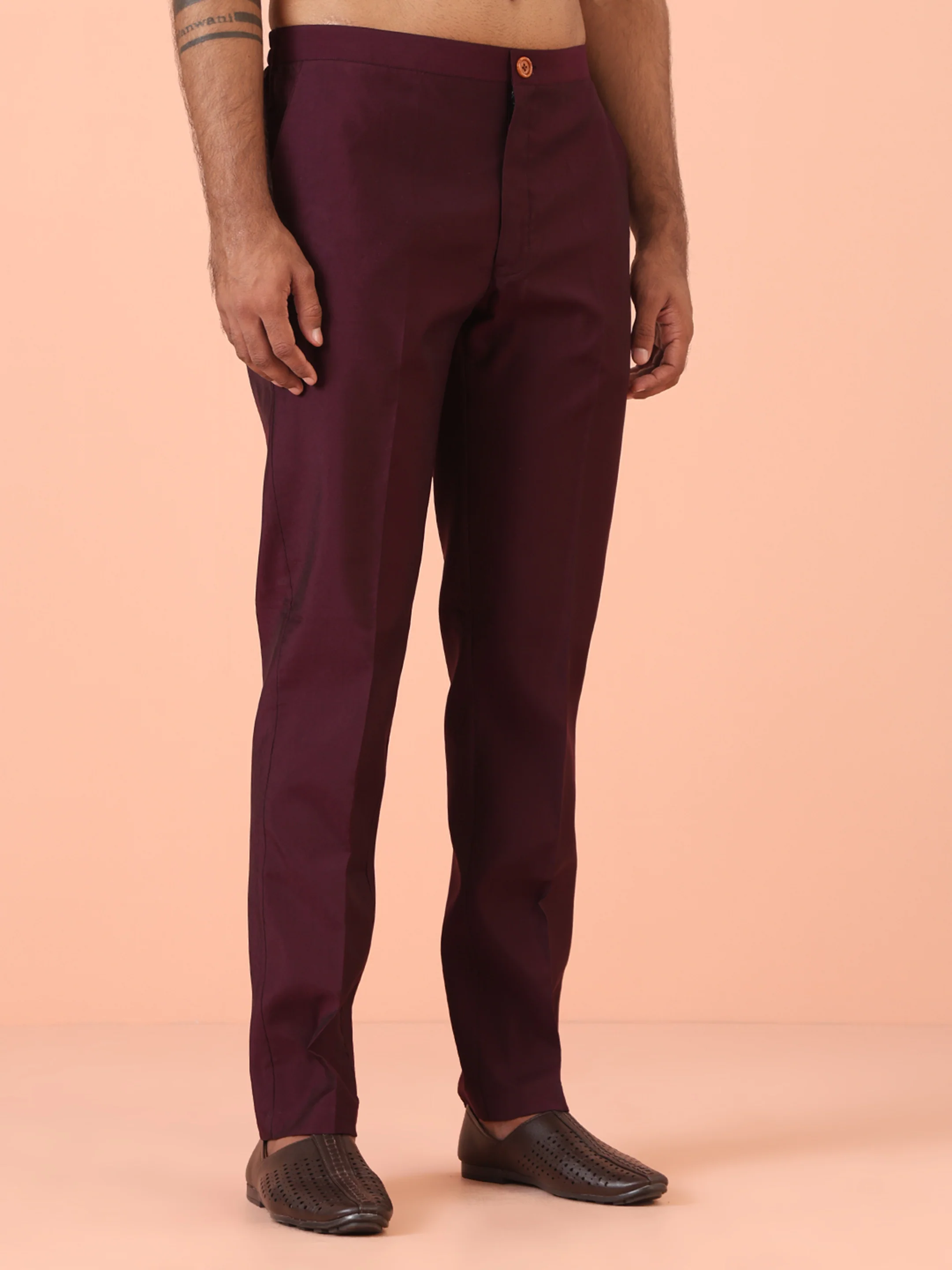 Men Maroon Sequinned Indo Western Trouser Set - Image 6