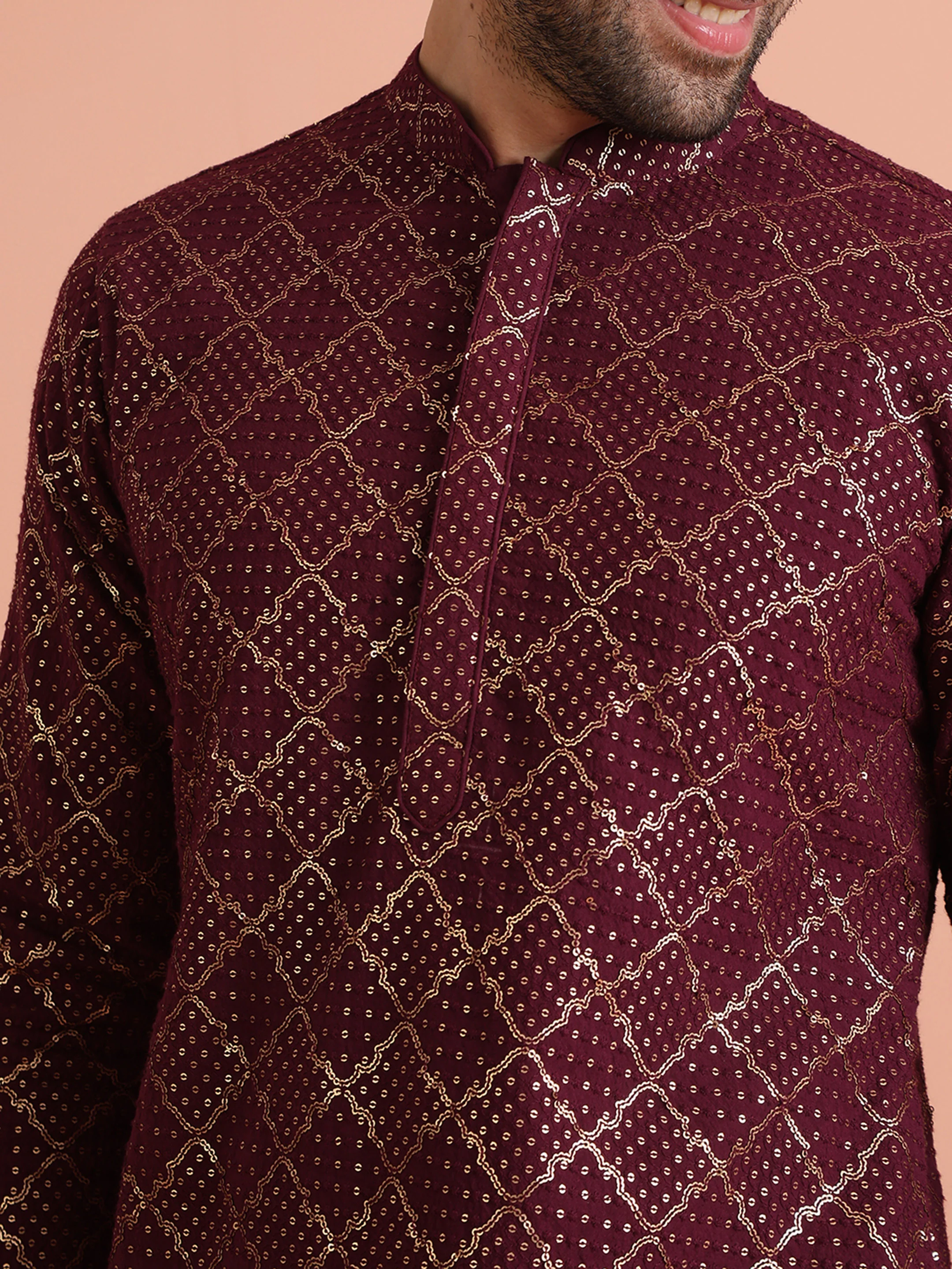 Maroon Sequin Embroidered Kurta - Image 5