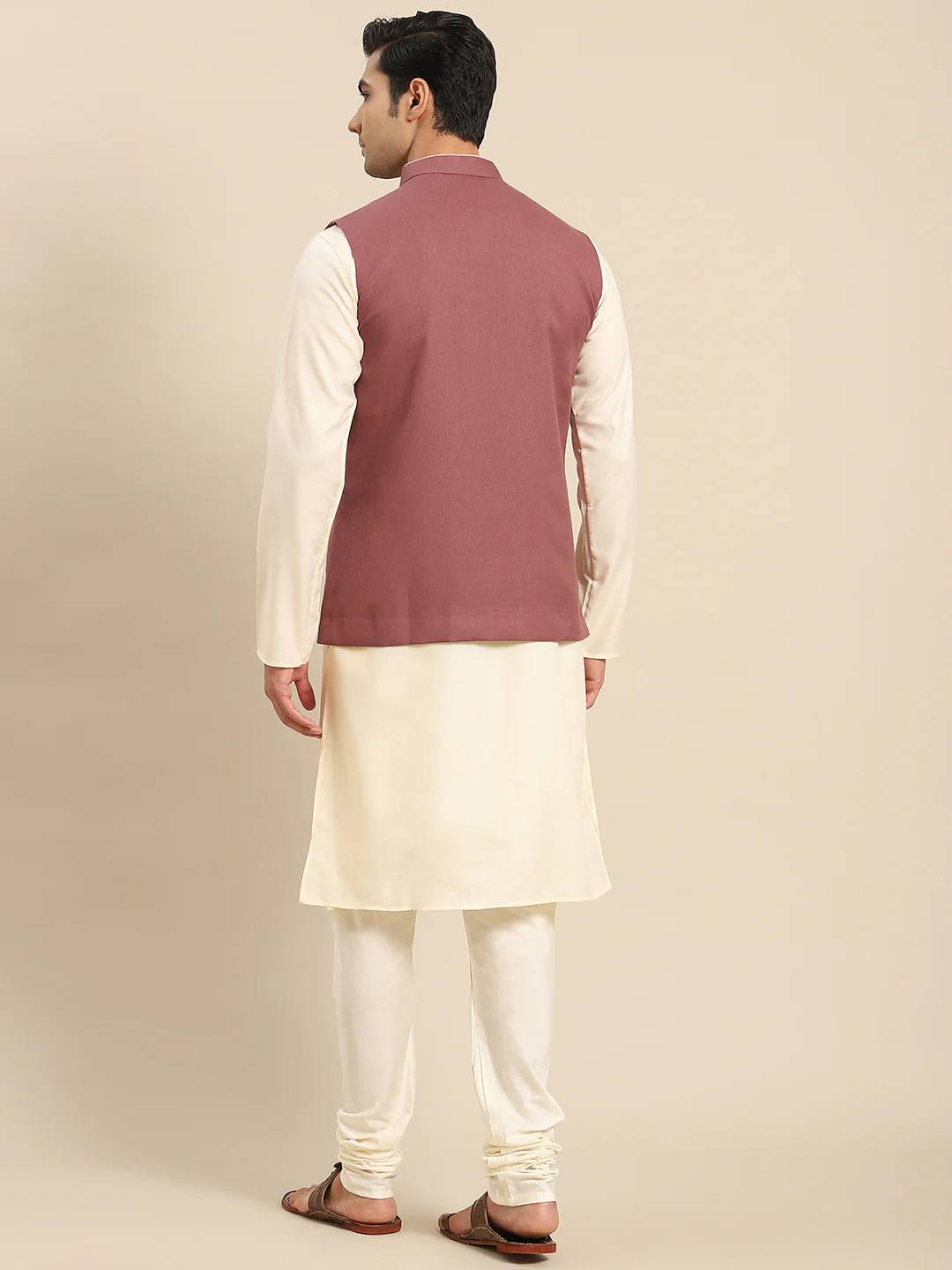Men Mauve Kurta Jacket Set - Image 7