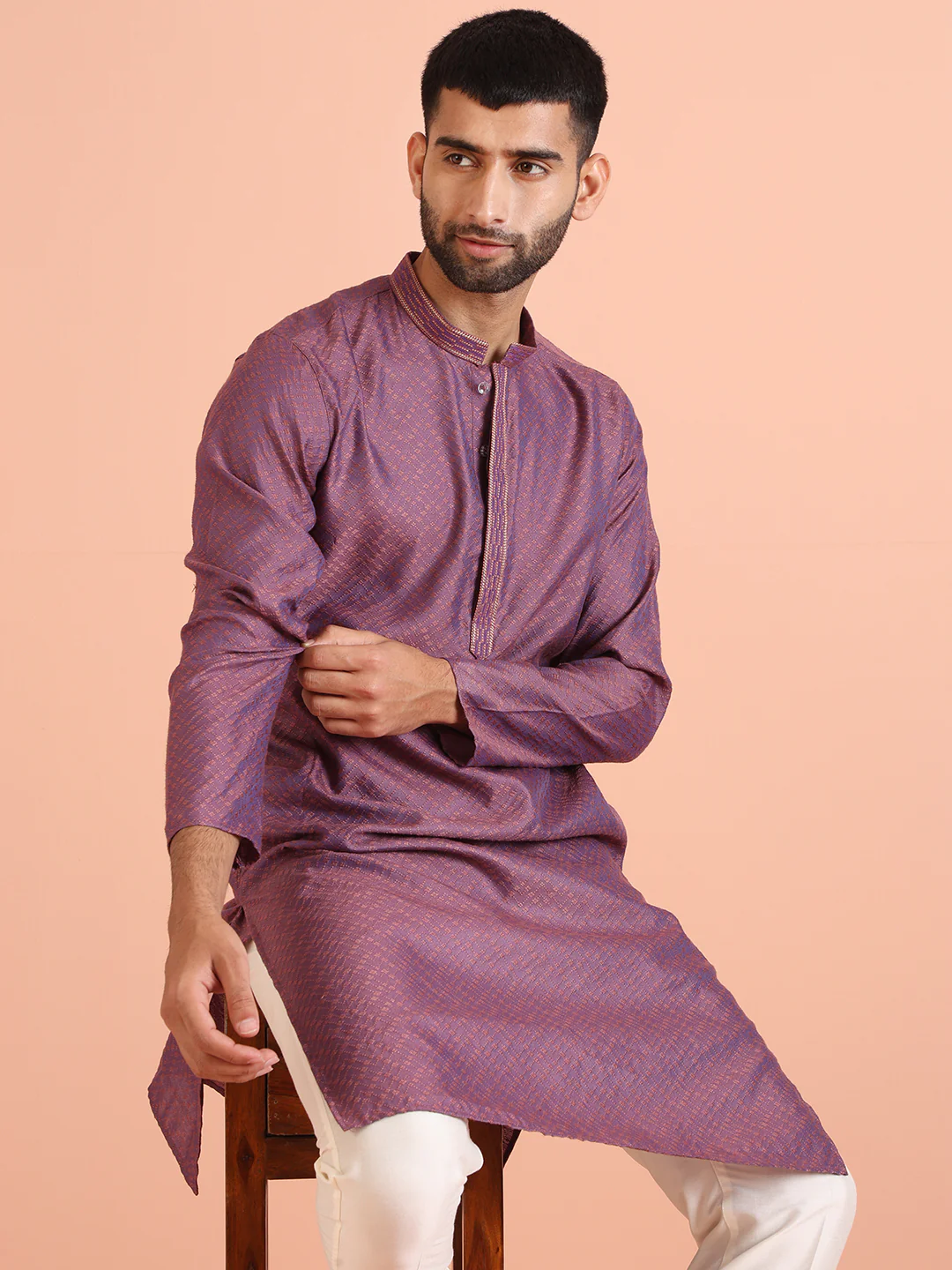 Men Mauve Kurta Trouser Set