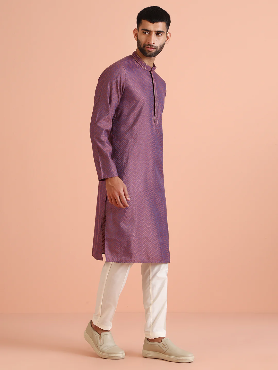 Men Mauve Kurta Trouser Set - Image 3