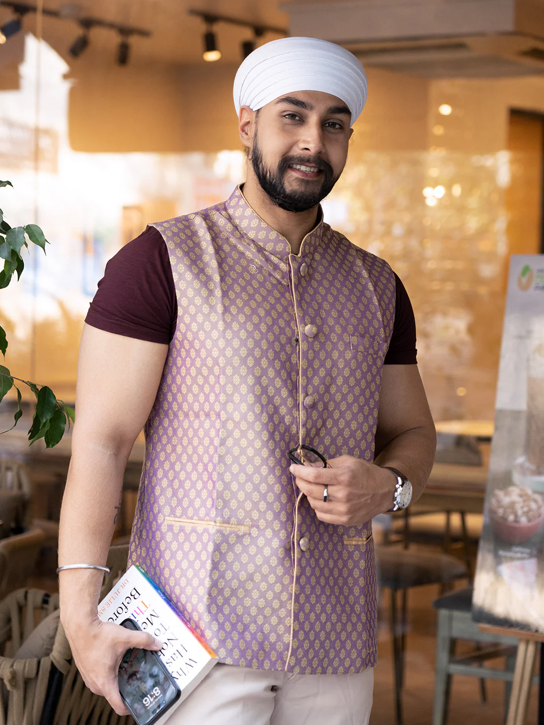 Men Mauve Nehru Jacket - Image 16