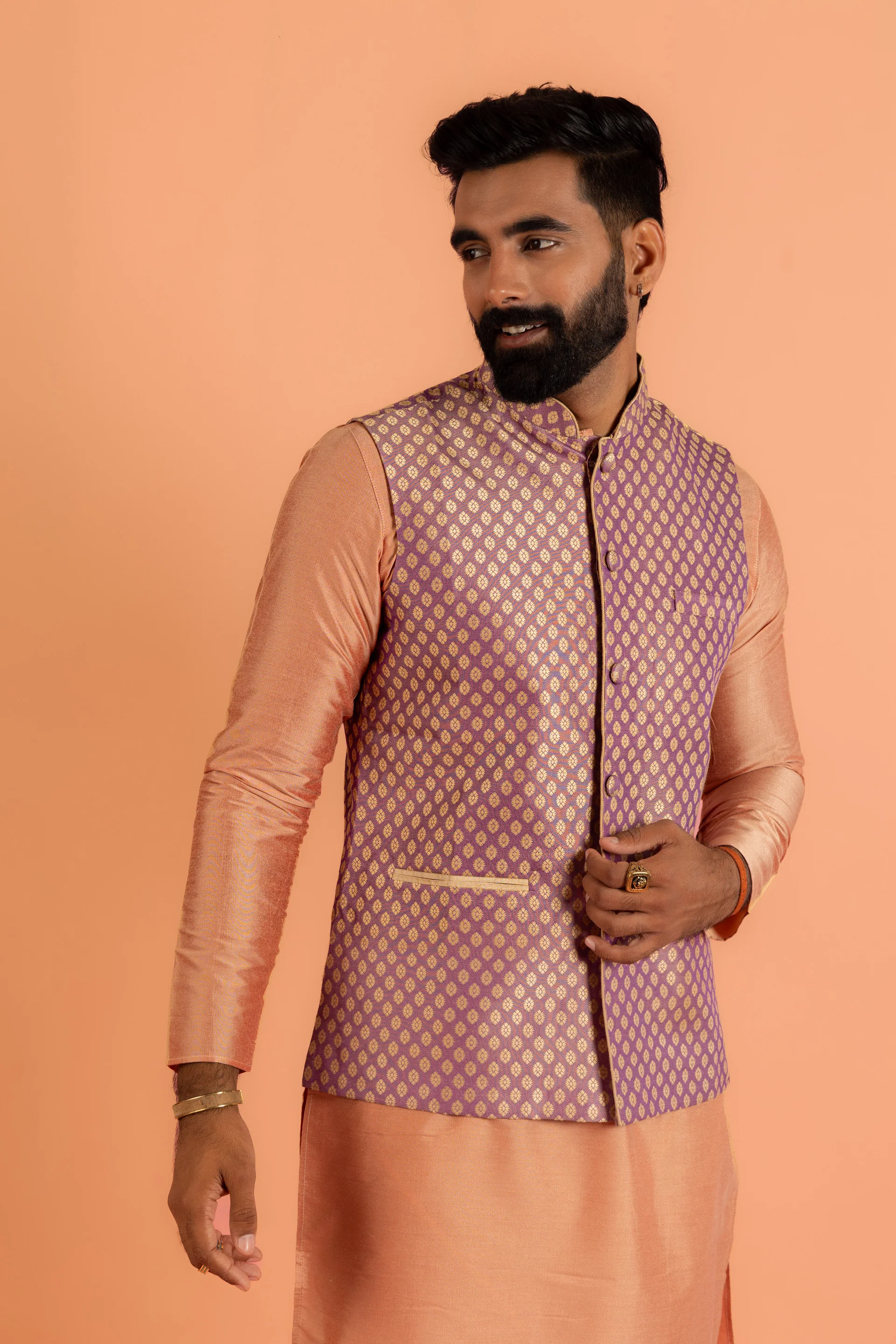 Men Mauve Nehru Jacket - Image 2