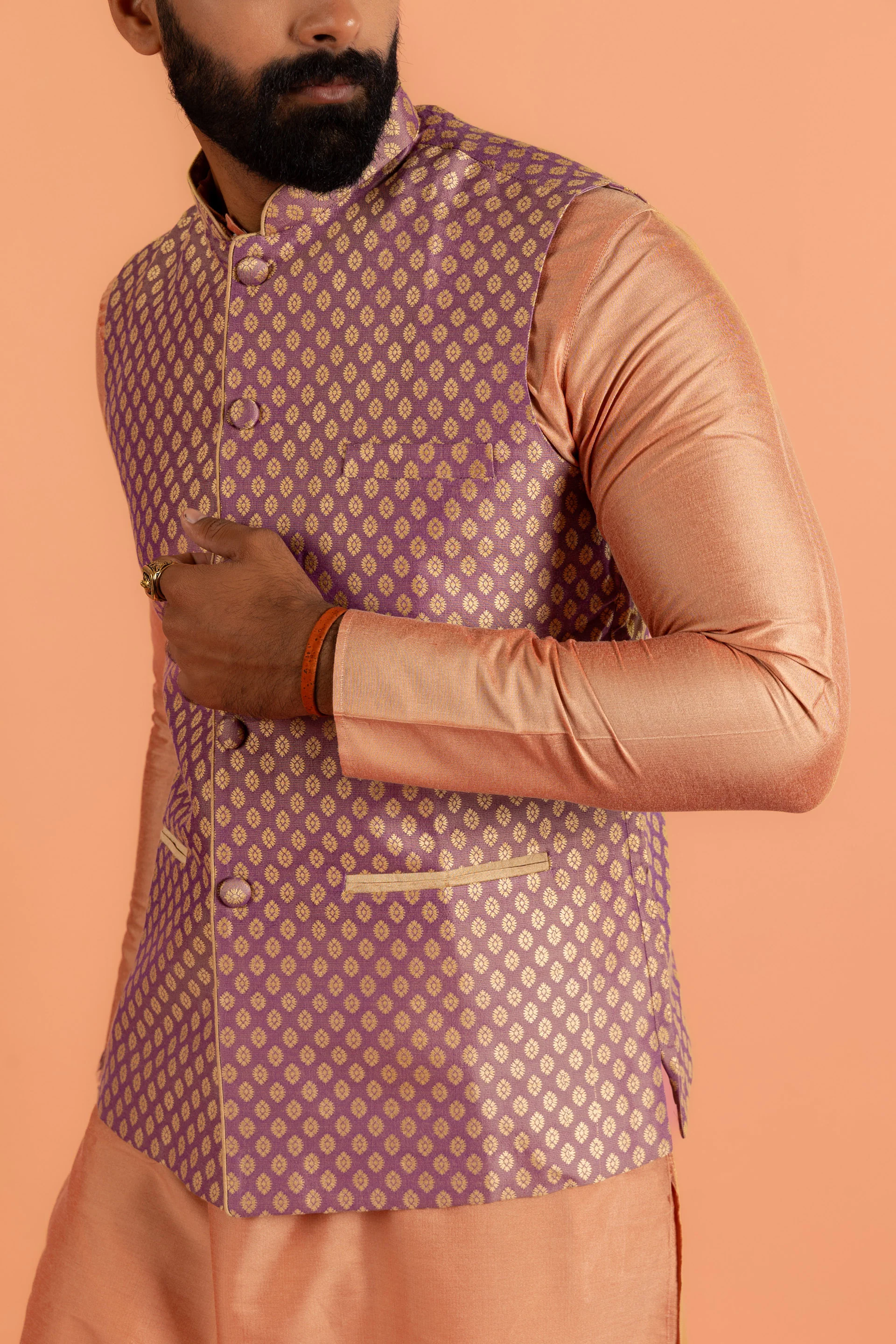 Men Mauve Nehru Jacket - Image 6