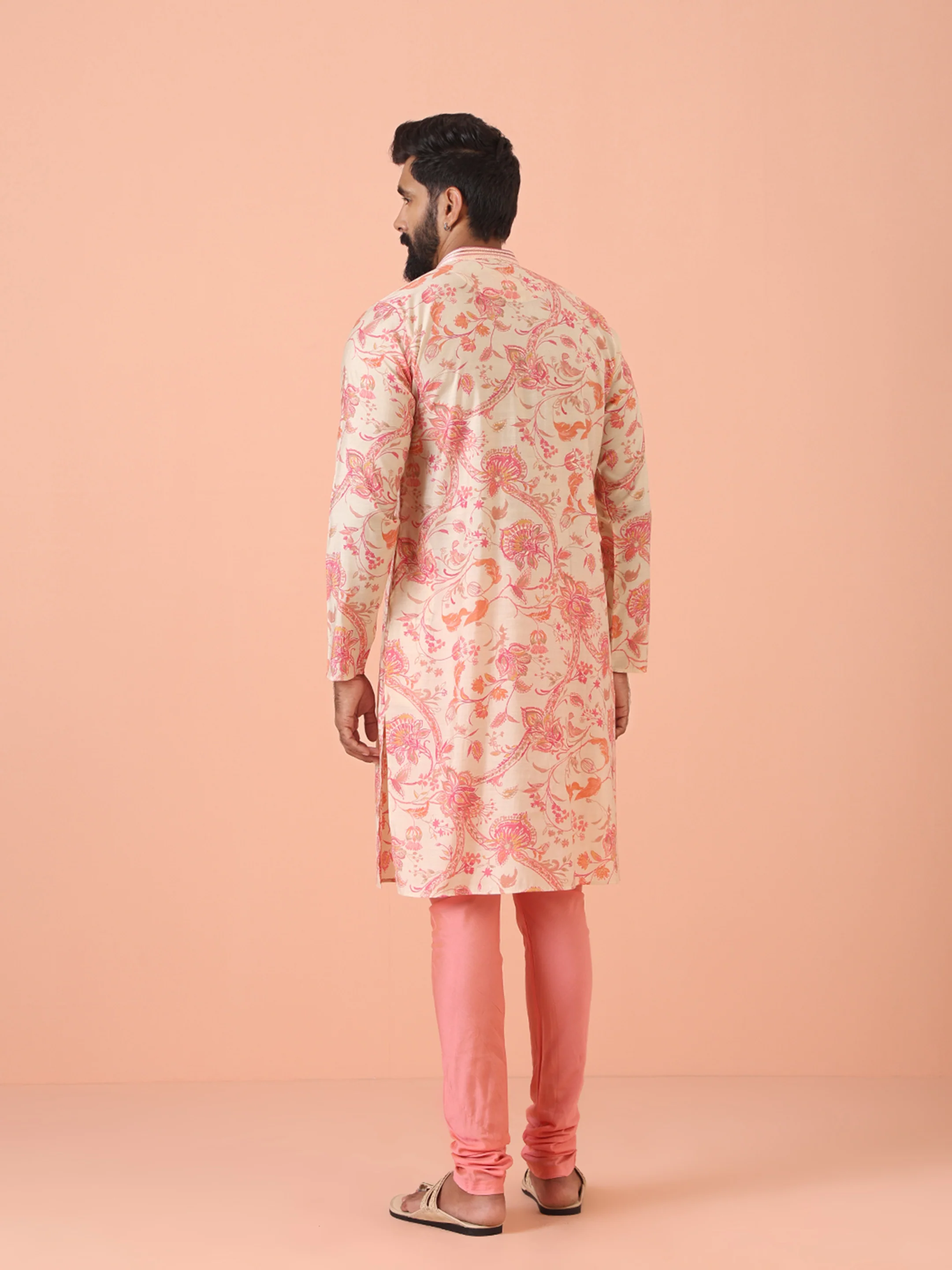 Cream Floral Printed Kurta Churidar Set - Image 5