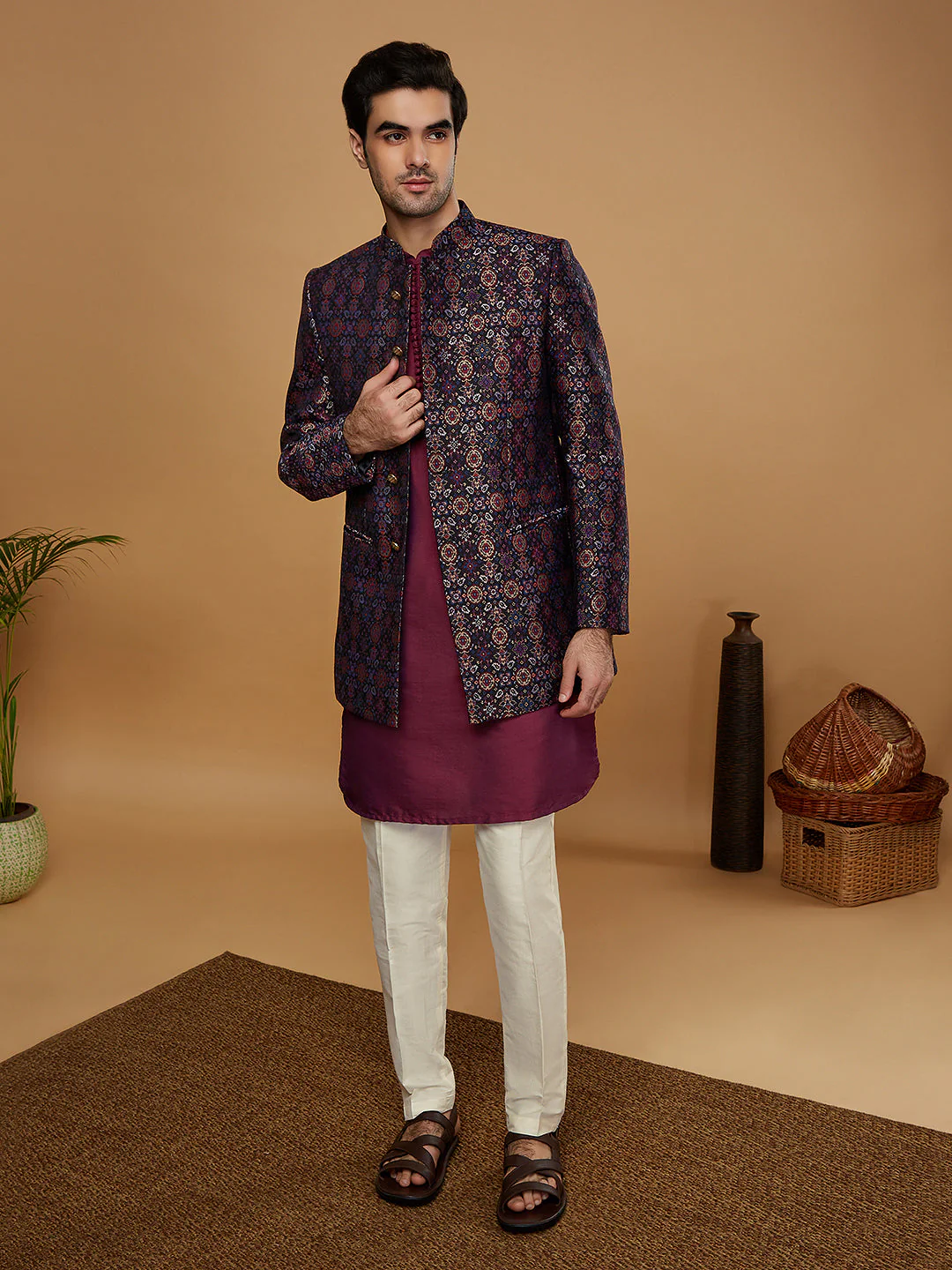 Men Multi Kurta Bandhgala Trouser Set - Image 7