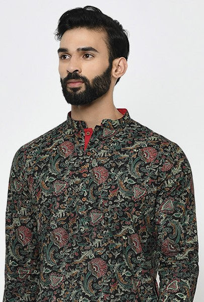 Black Printed Cotton Kurta Dhoti Set - Image 5