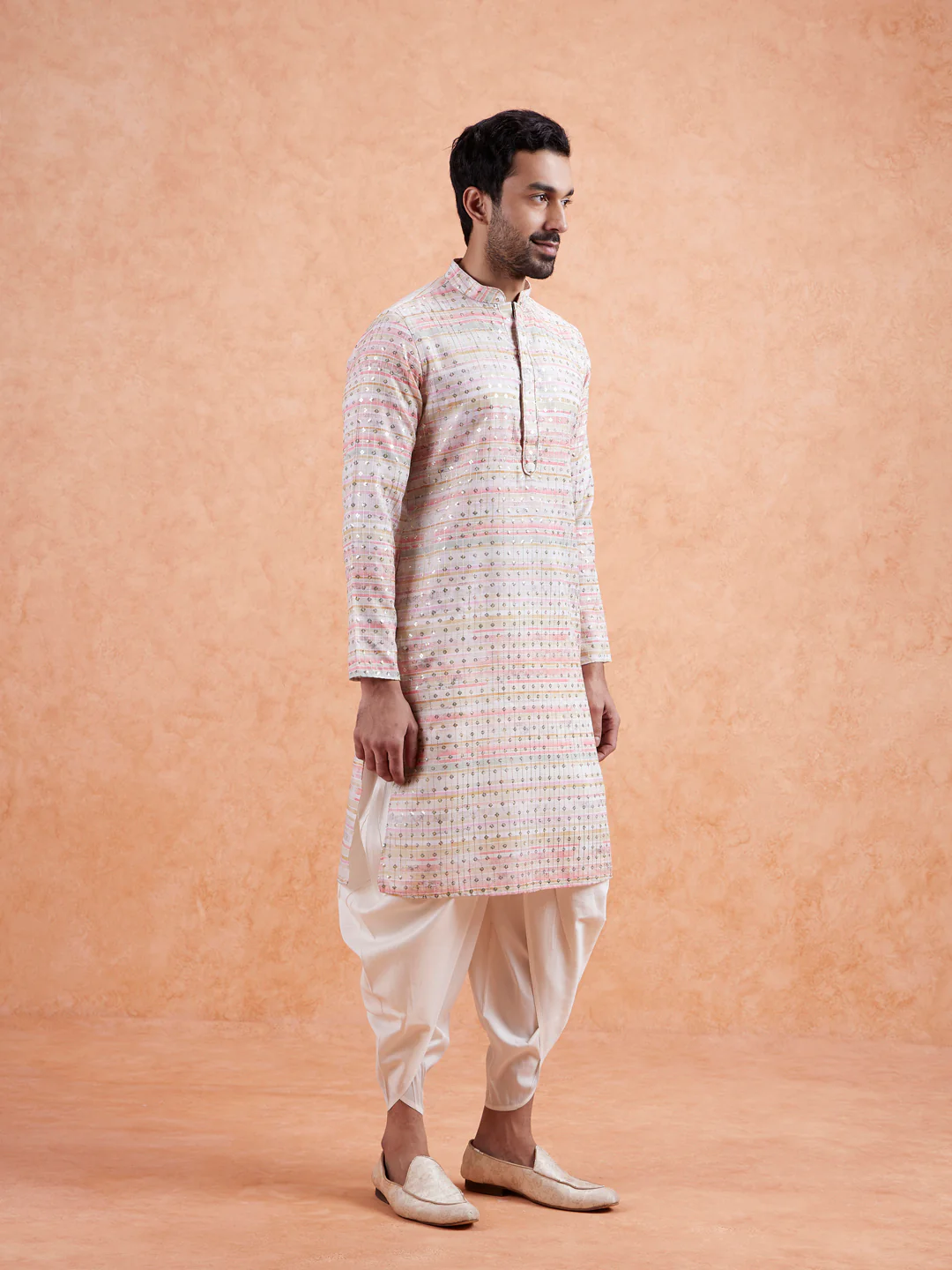 Men Multi Kurta Dhoti Set - Image 3
