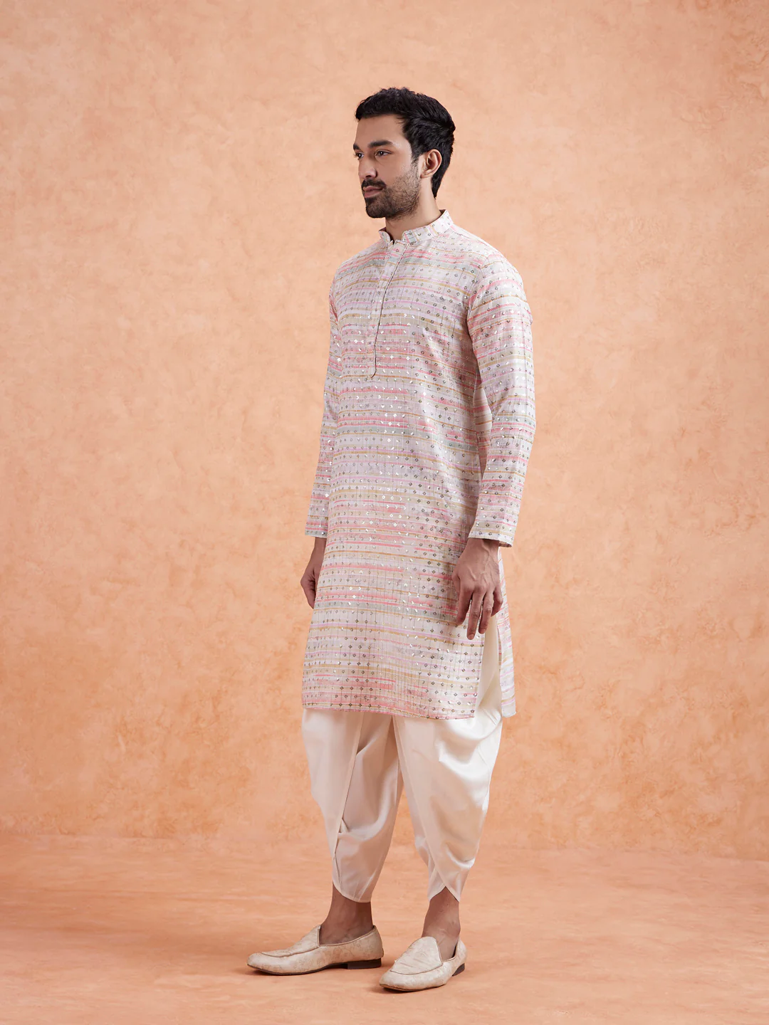 Men Multi Kurta Dhoti Set - Image 4