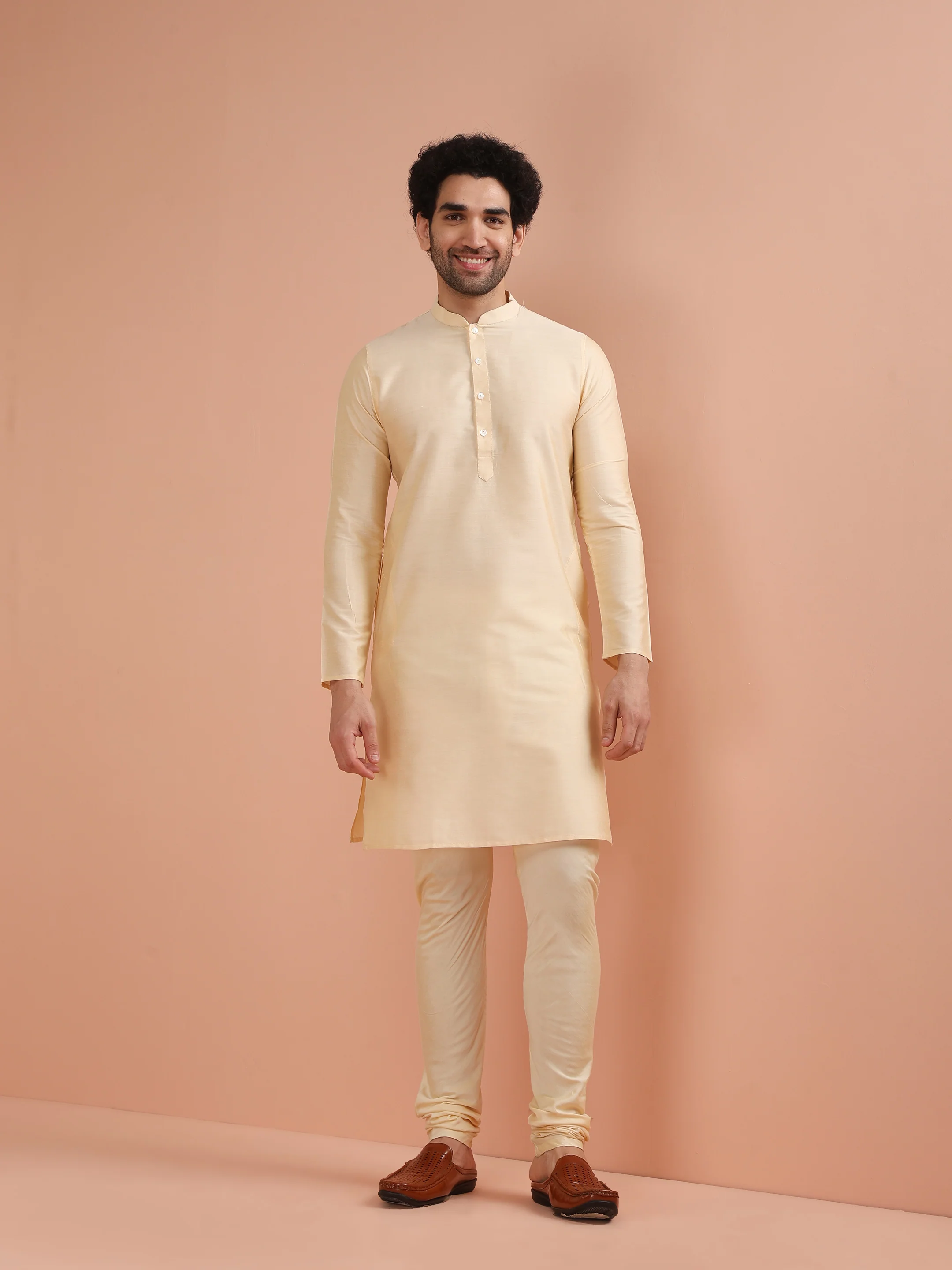 Cream Silk Blend Kurta Jacket Churidar Set - Image 8