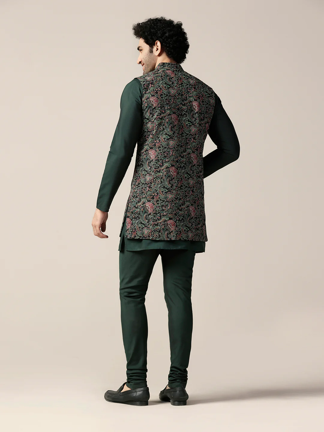 Multi Color Silk Blend Printed Nehru Jacket Set - Image 4