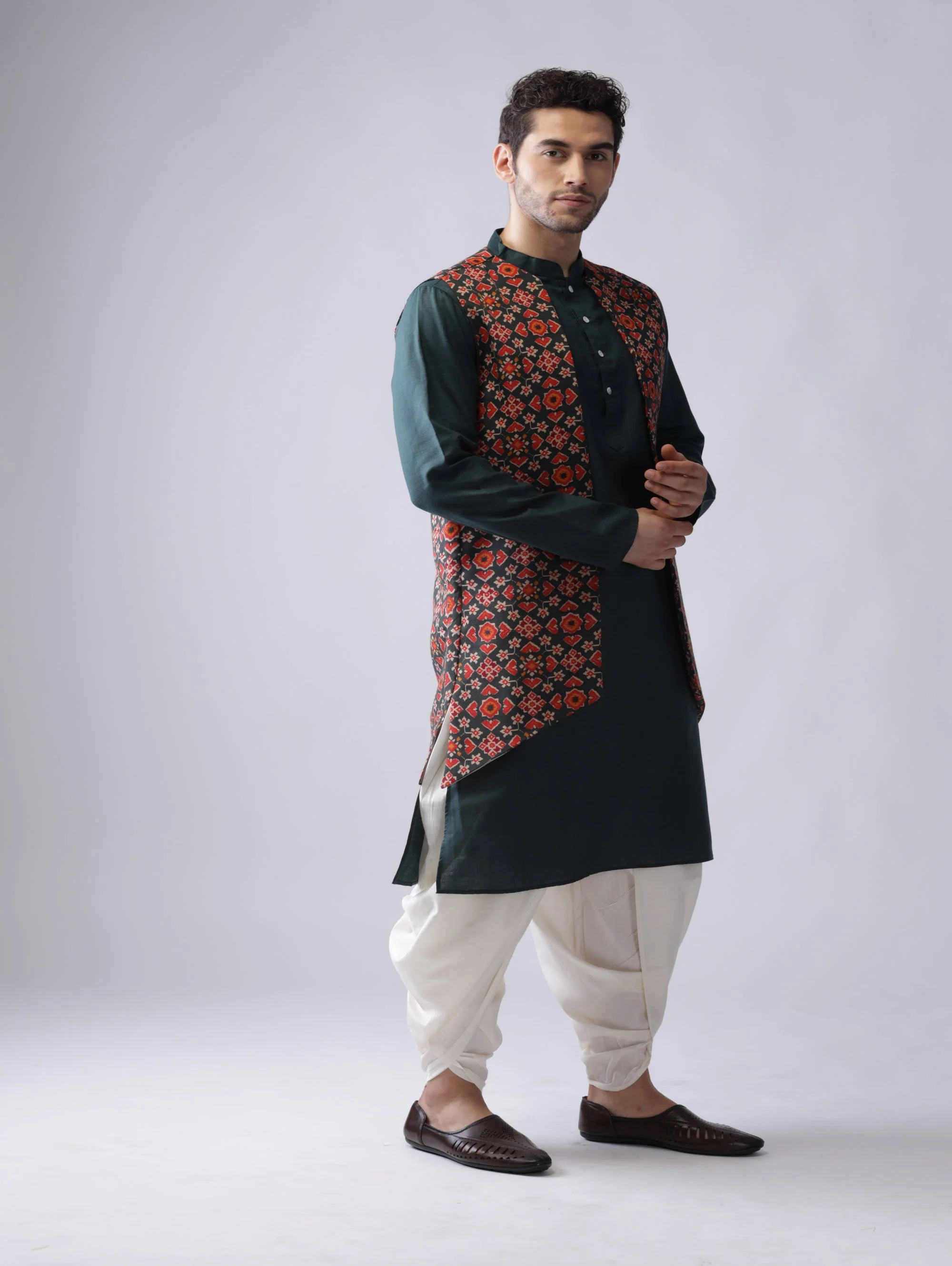 Men Multi Kurta Jacket Dhoti  Set - Image 2