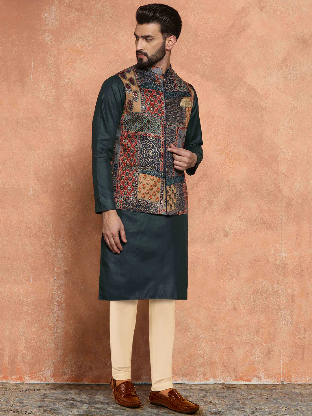 Men Multi Kurta Jacket Trouser Set - Image 2
