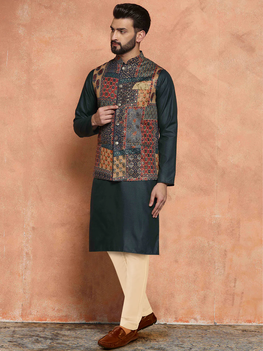 Men Multi Kurta Jacket Trouser Set - Image 3