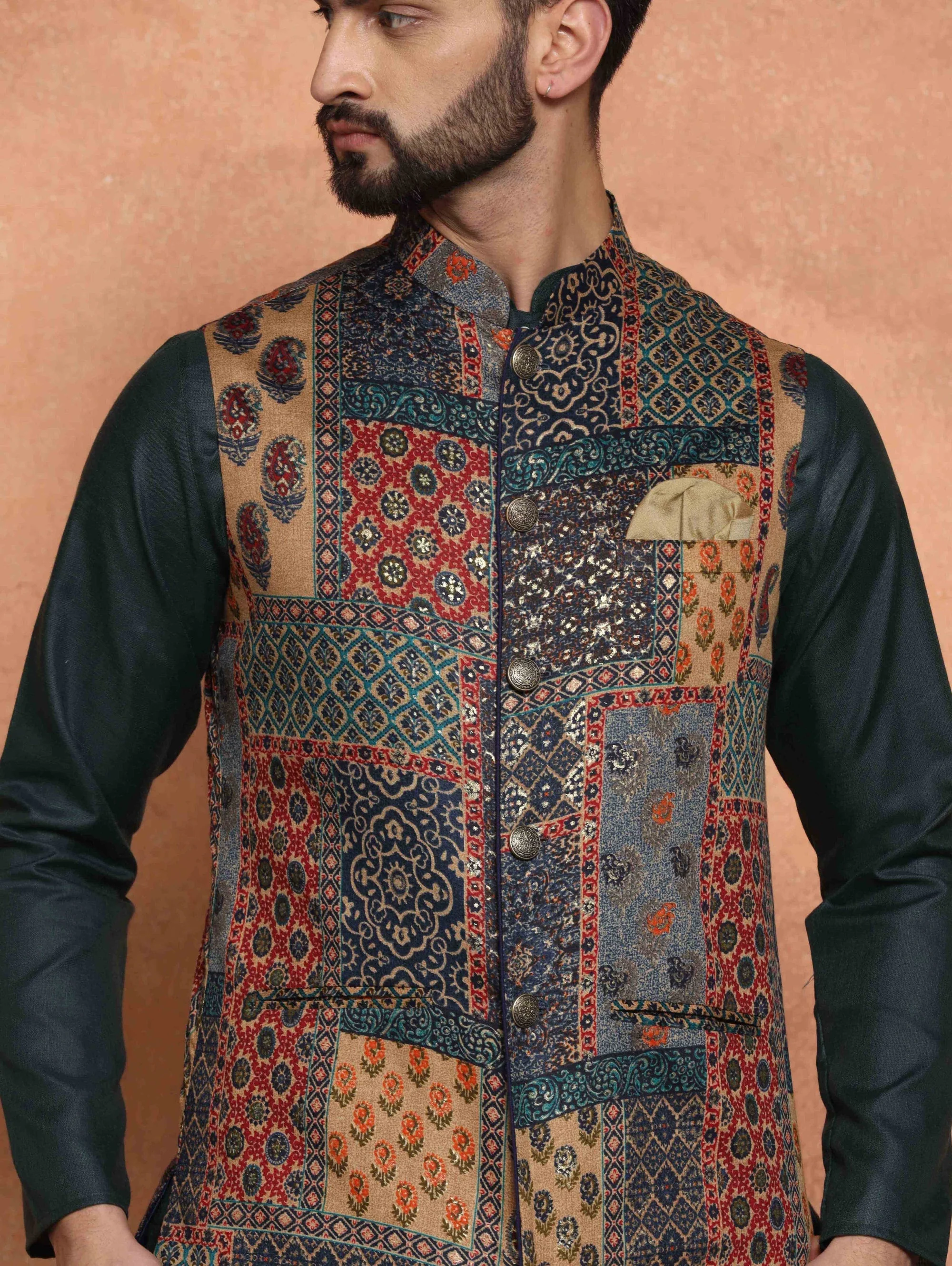 Men Multi Kurta Jacket Trouser Set - Image 6