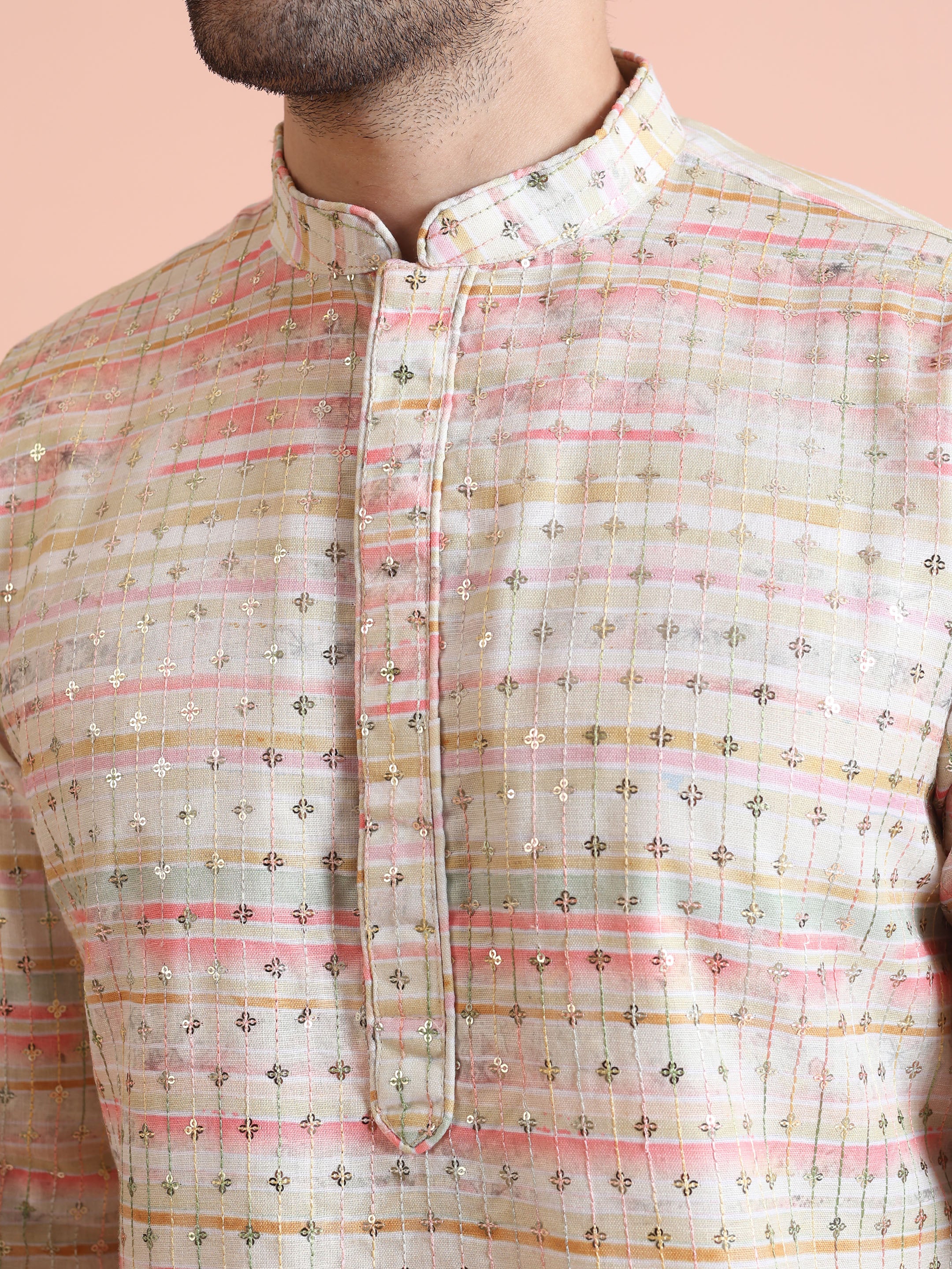 Pastel Cotton Silk Printed Mirror Kurta - Image 2