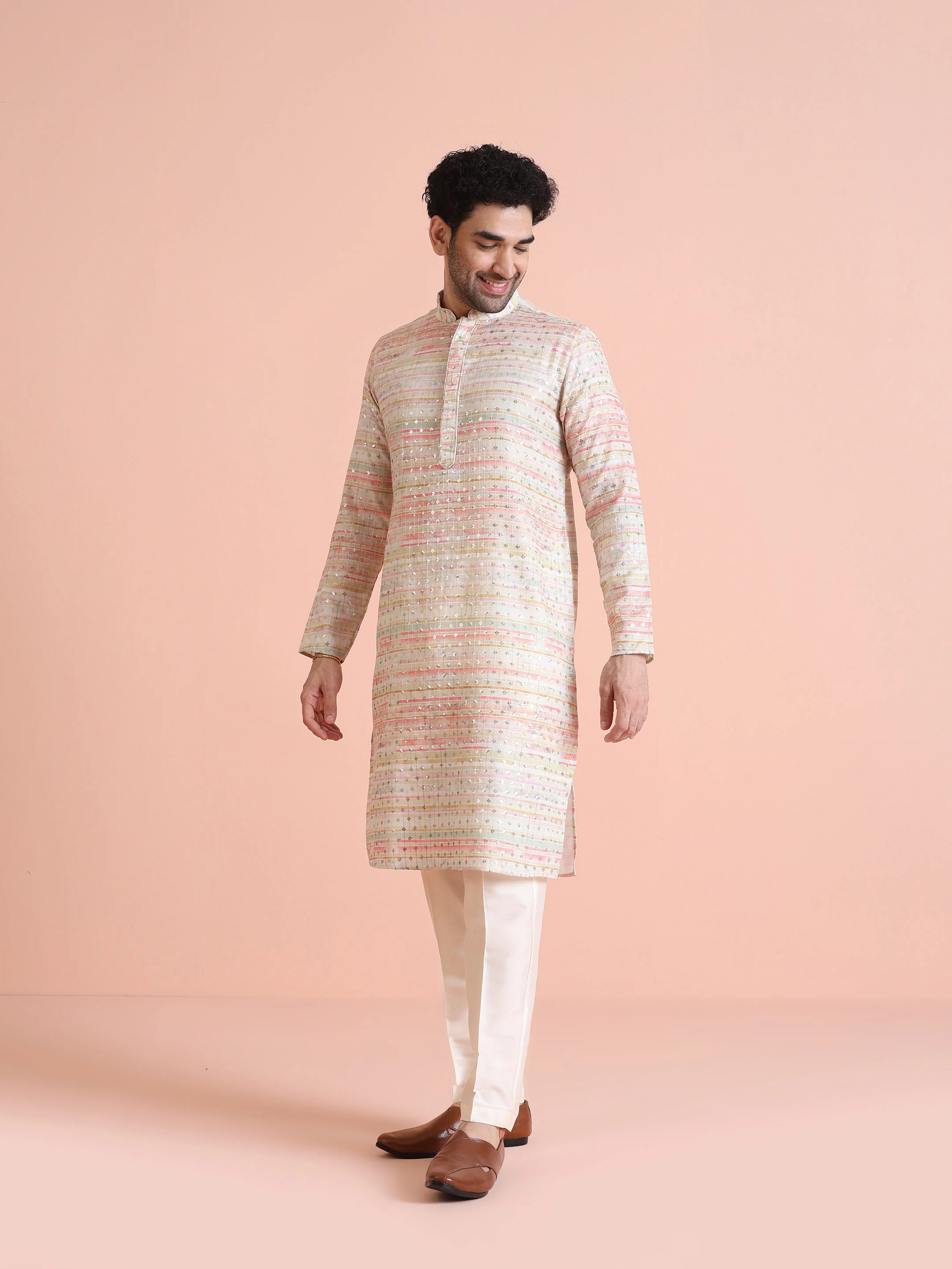 Pastel Cotton Silk Printed Mirror Kurta - Image 3
