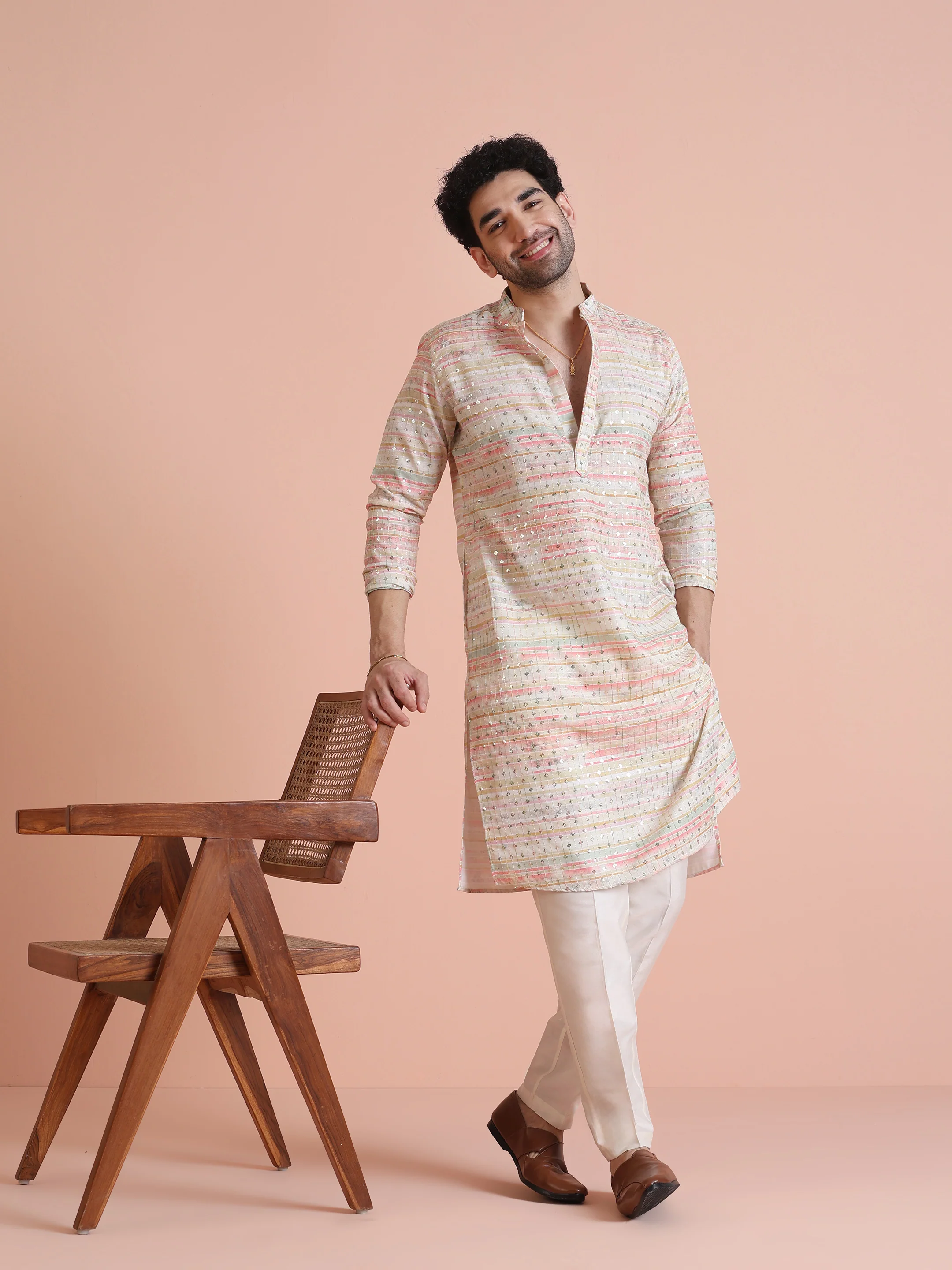 Pastel Cotton Silk Printed Mirror Kurta - Image 7