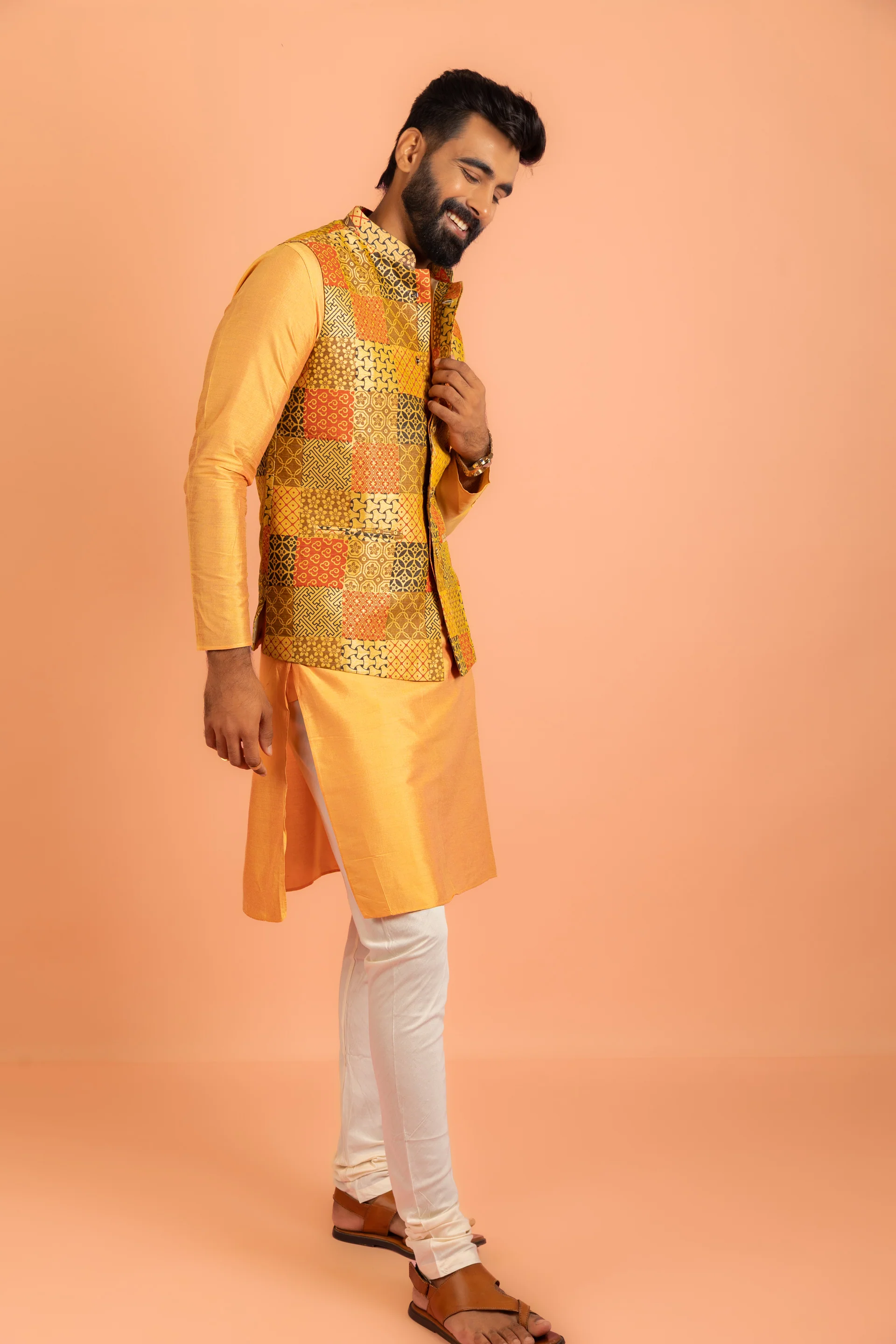 Multicolour Patchwork Nehru Jacket - Image 3