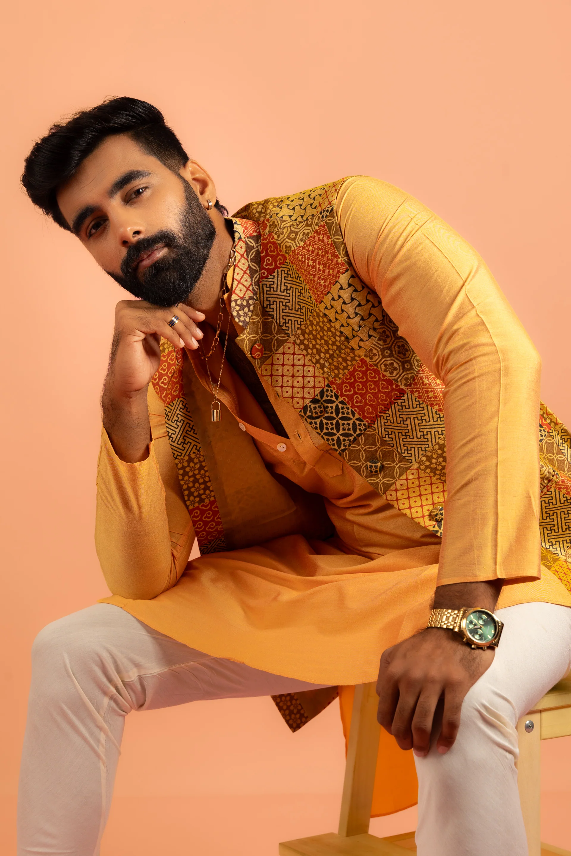 Multicolour Patchwork Nehru Jacket - Image 6
