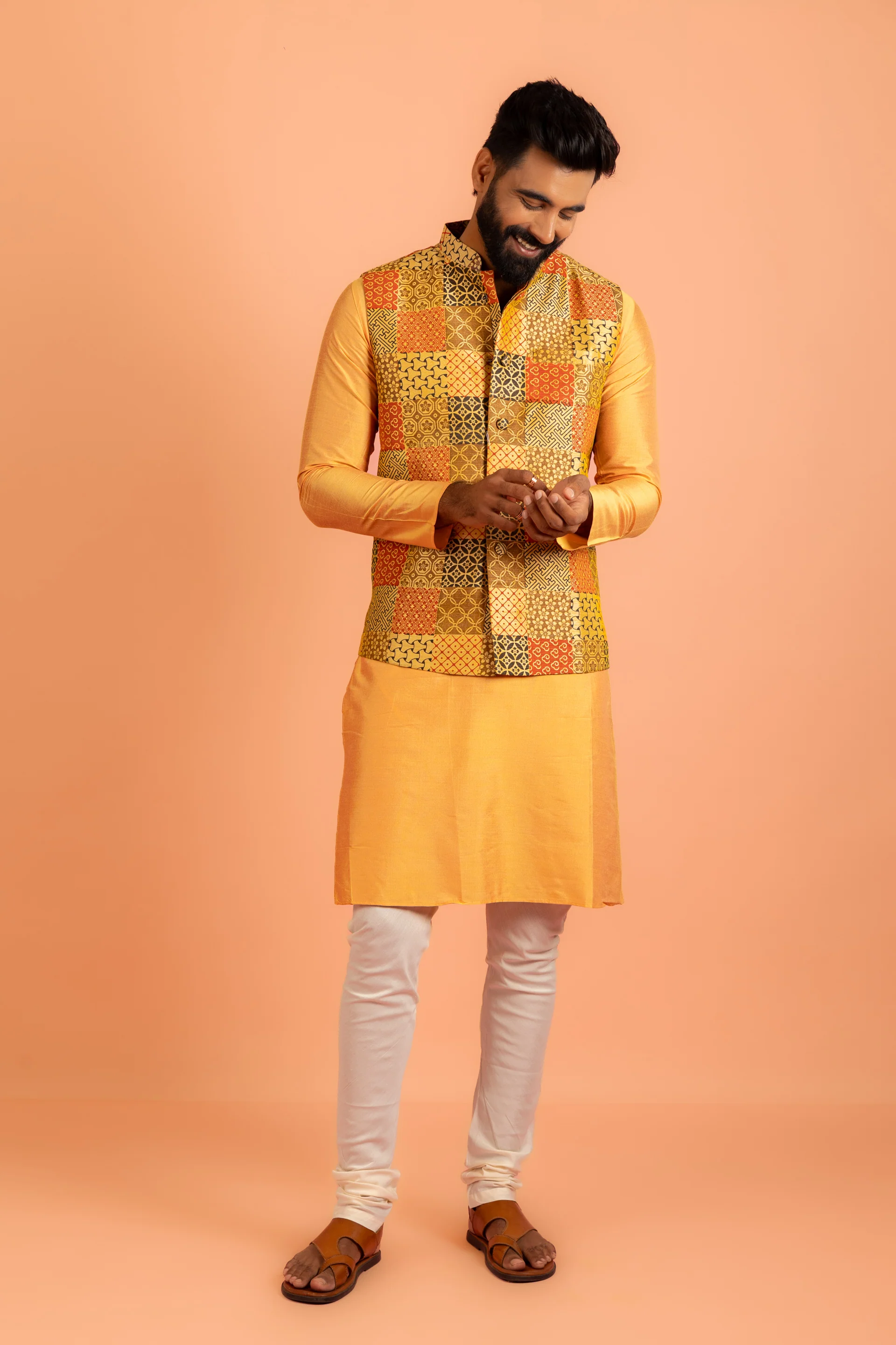 Multicolour Patchwork Nehru Jacket - Image 7