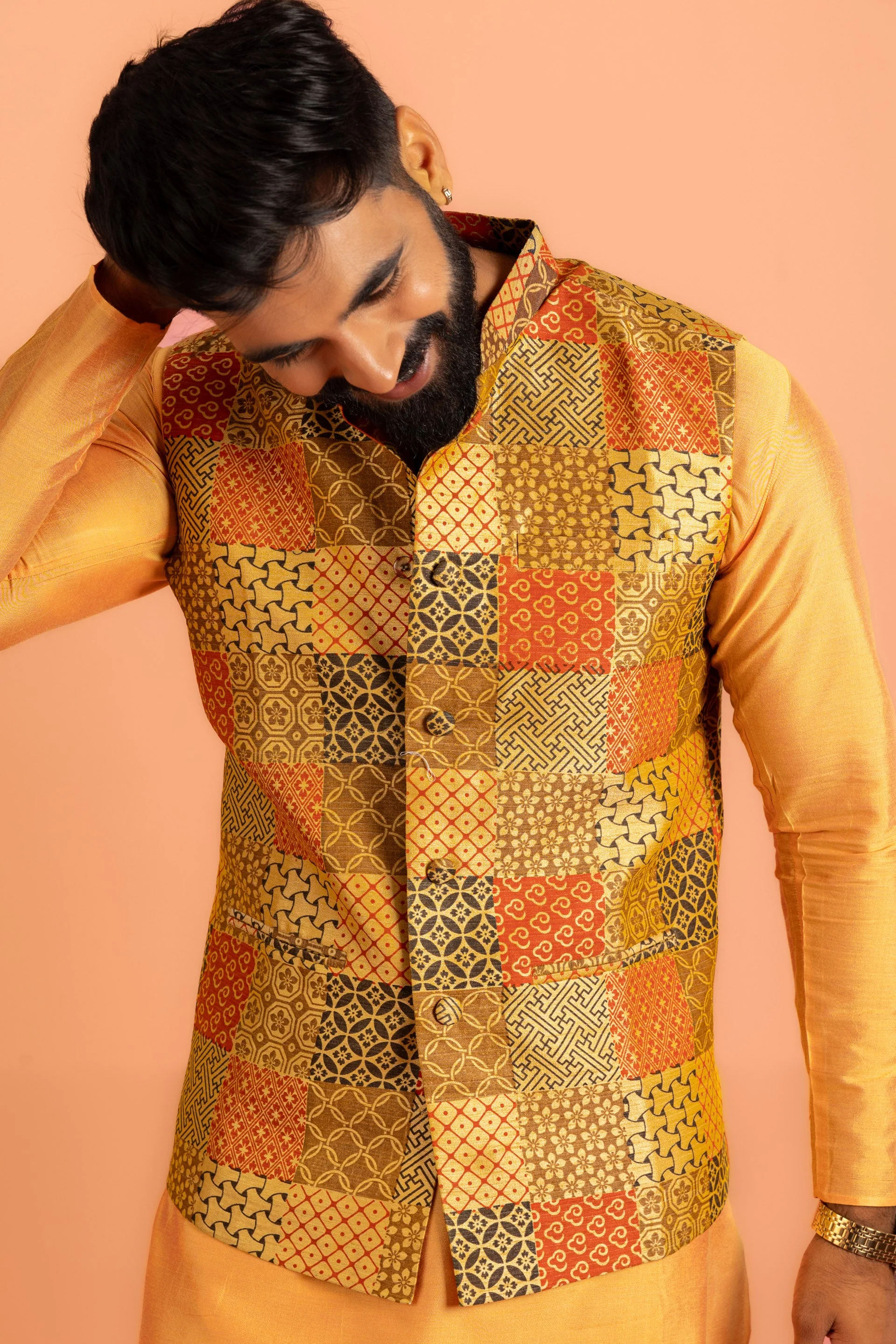 Multicolour Patchwork Nehru Jacket - Image 8