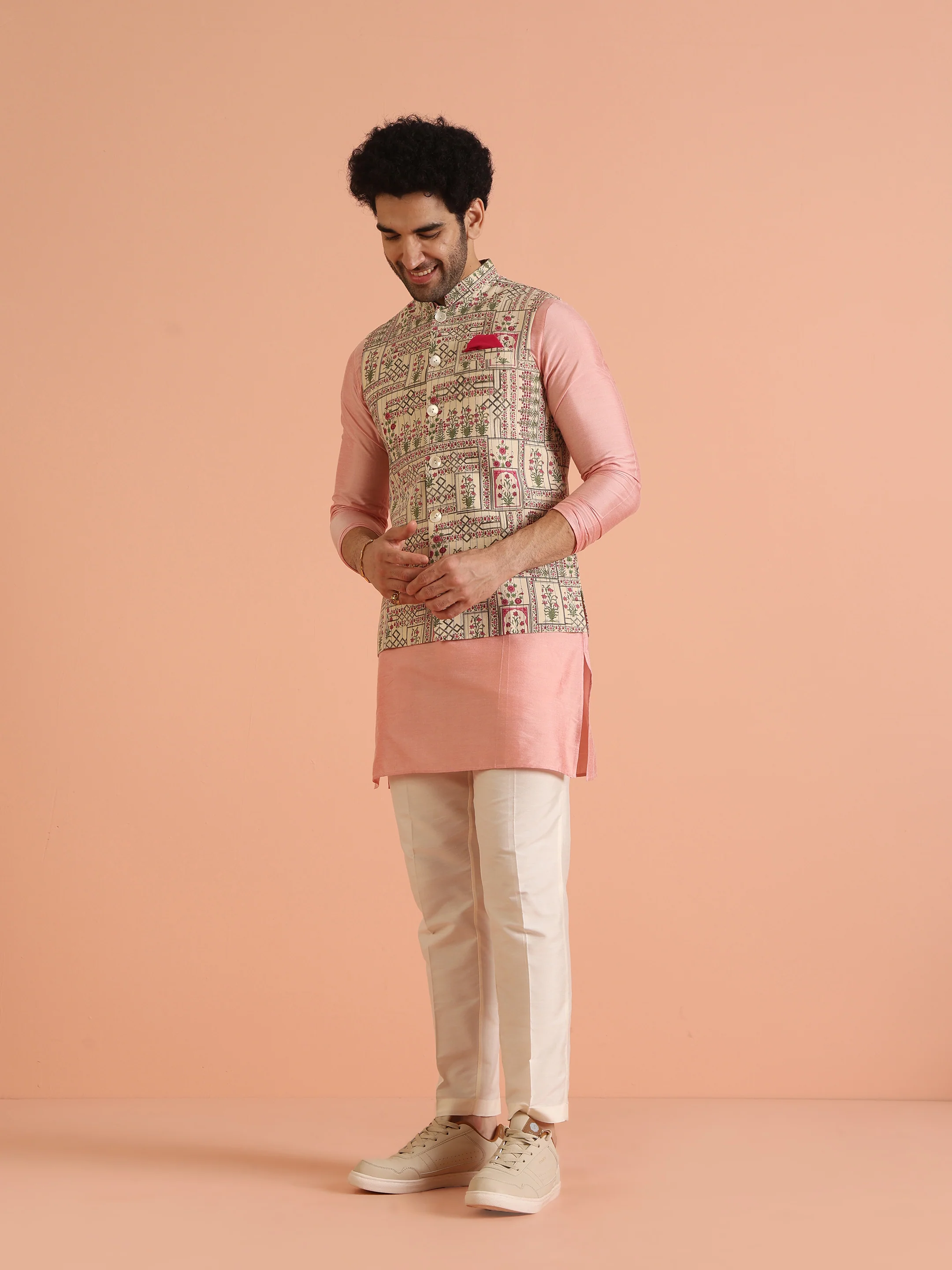 Multi Cotton Floral Printed Jacket Kurta Trouser - Image 3