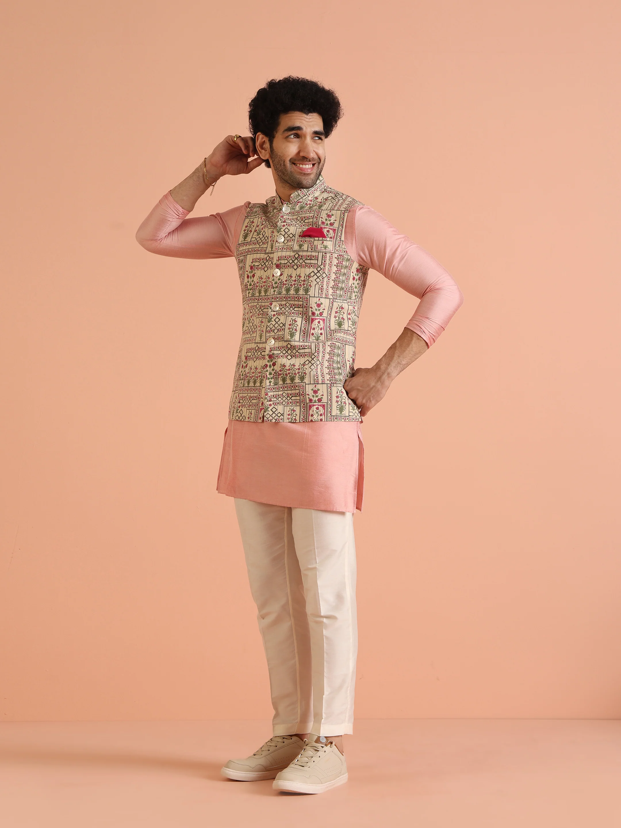 Multi Cotton Floral Printed Jacket Kurta Trouser - Image 4