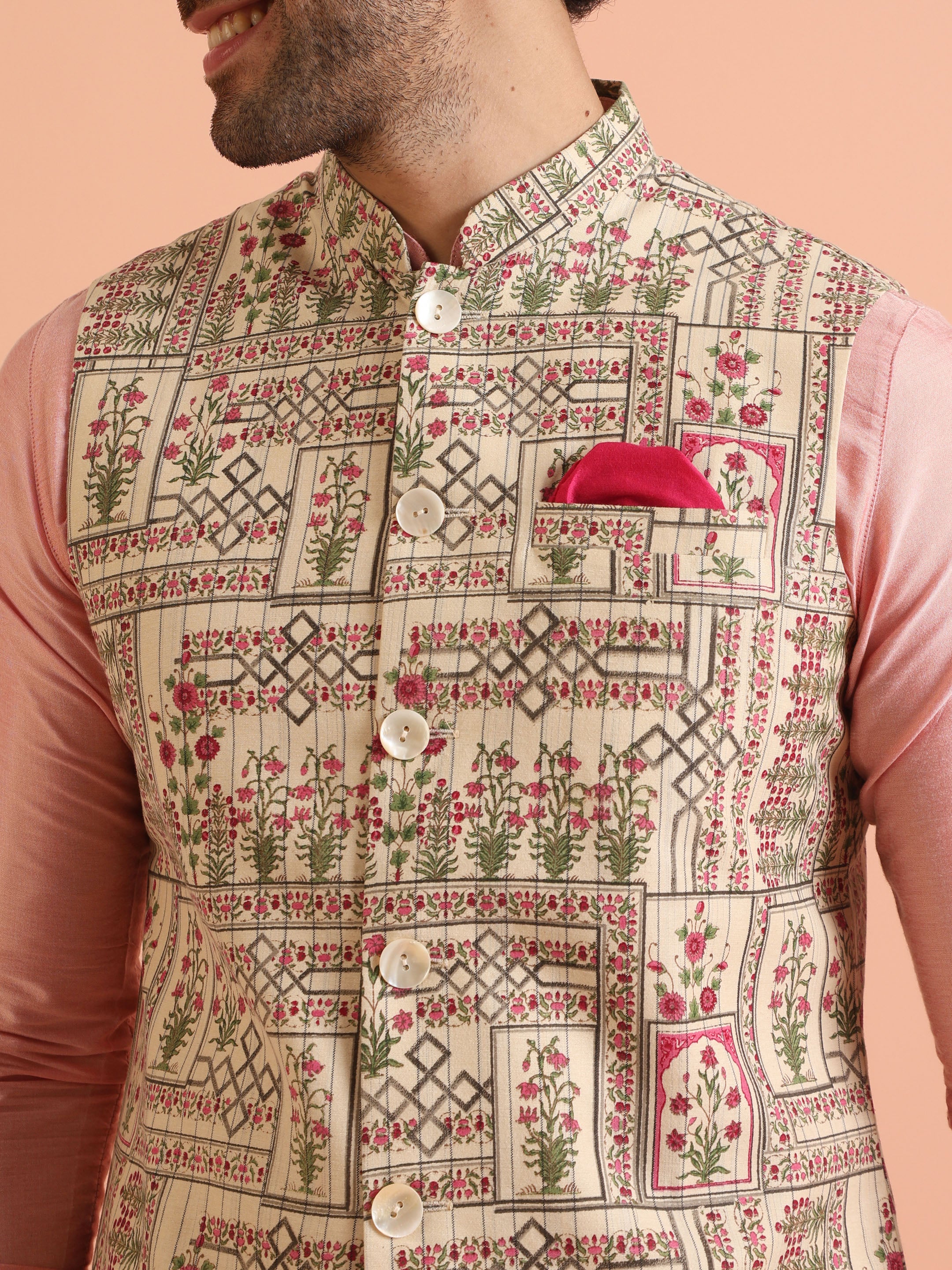 Multi Cotton Floral Printed Jacket Kurta Trouser - Image 6