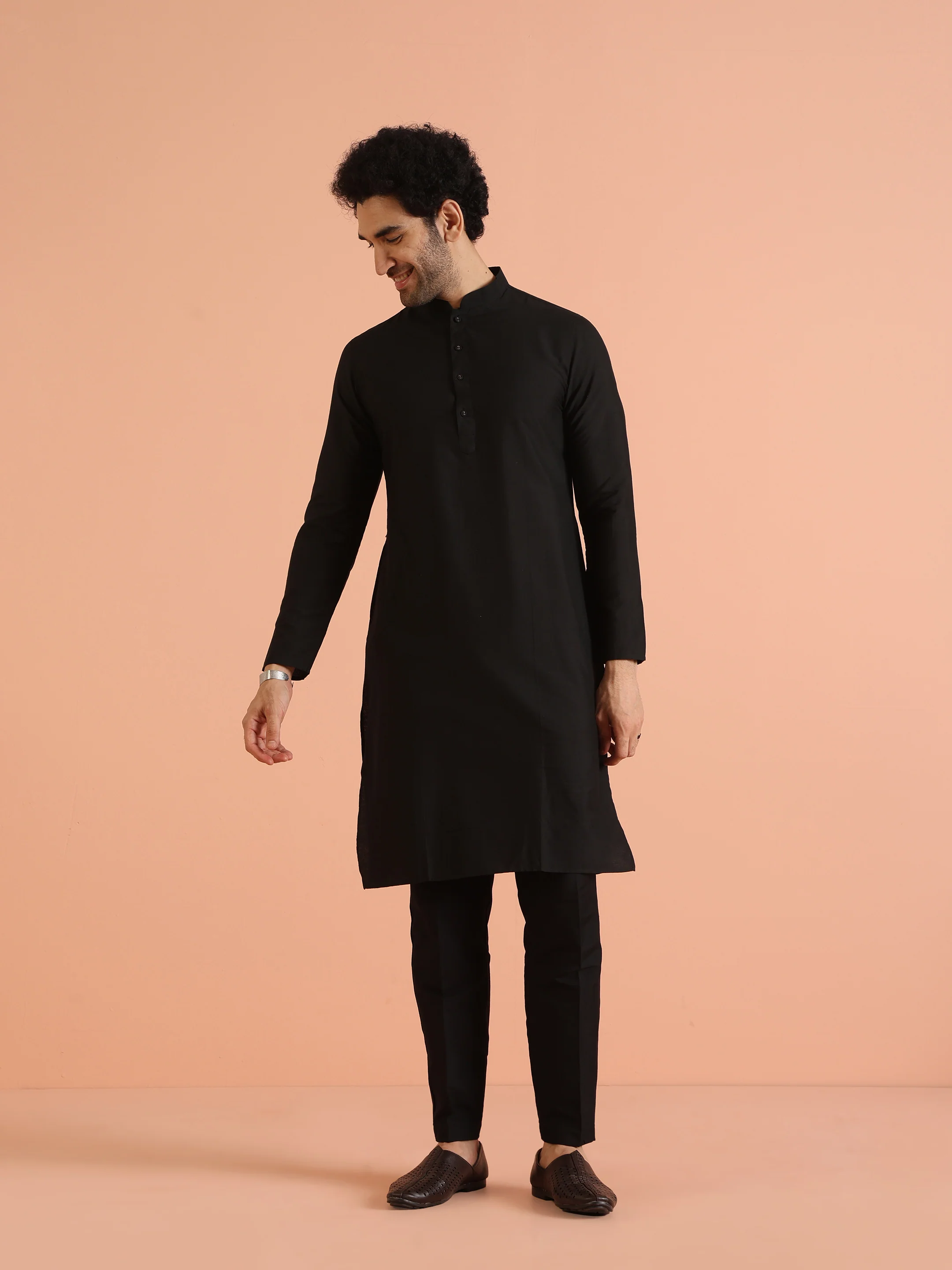Black Multicolour Jacket Kurta Trouser Set - Image 7