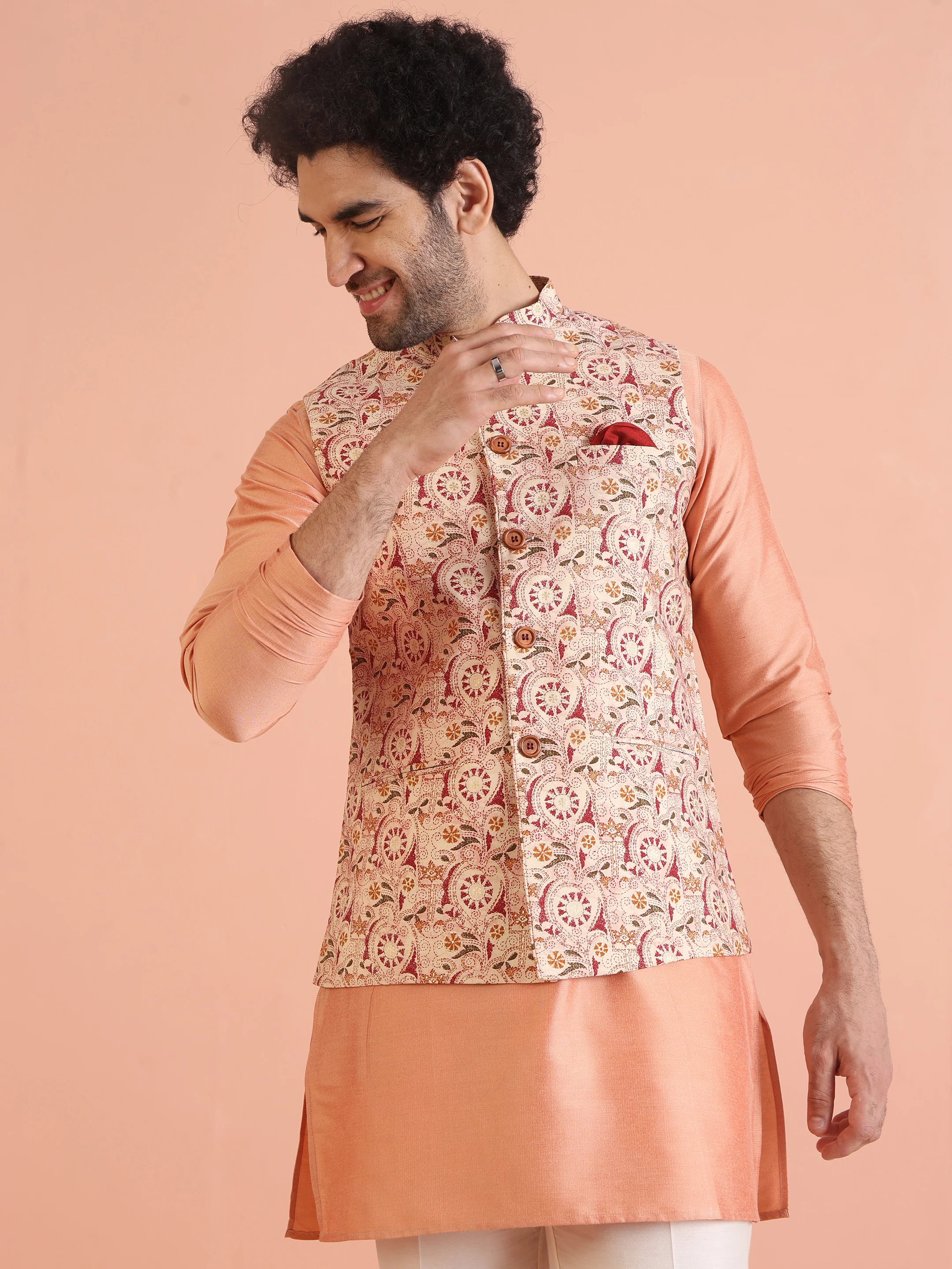 Multi Kantha Printed Nehru Jacket Set - Image 6