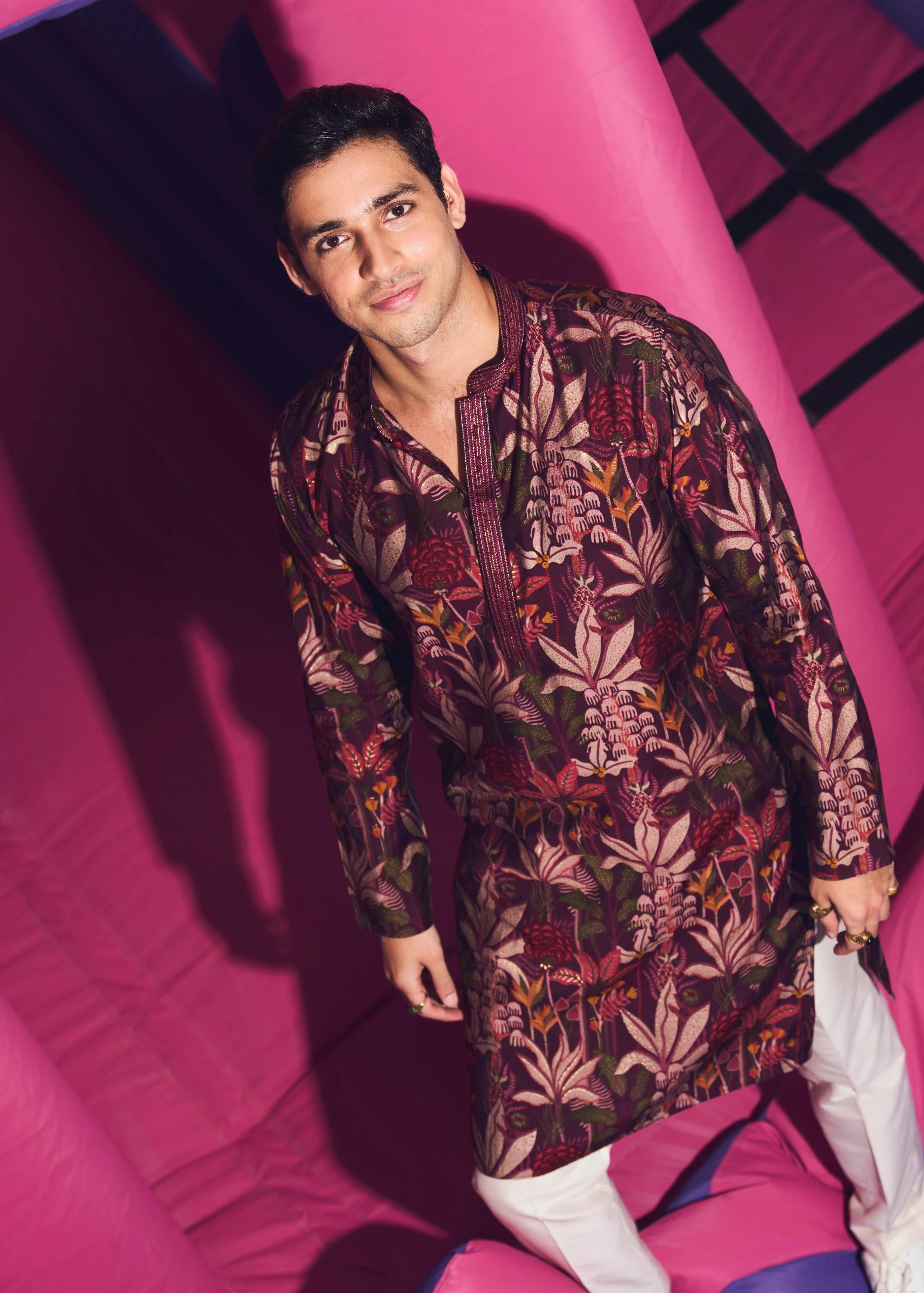 Men Maroon Multi-Color Floral Printed Kurta Set - Image 10