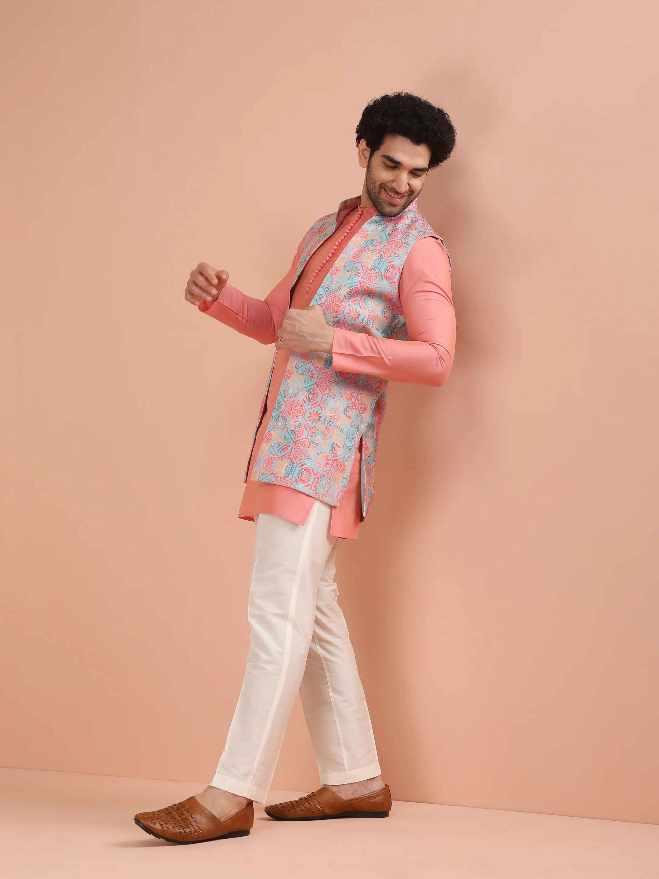 Multi Color Printed Nehru Jacket Kurta Set - Image 2