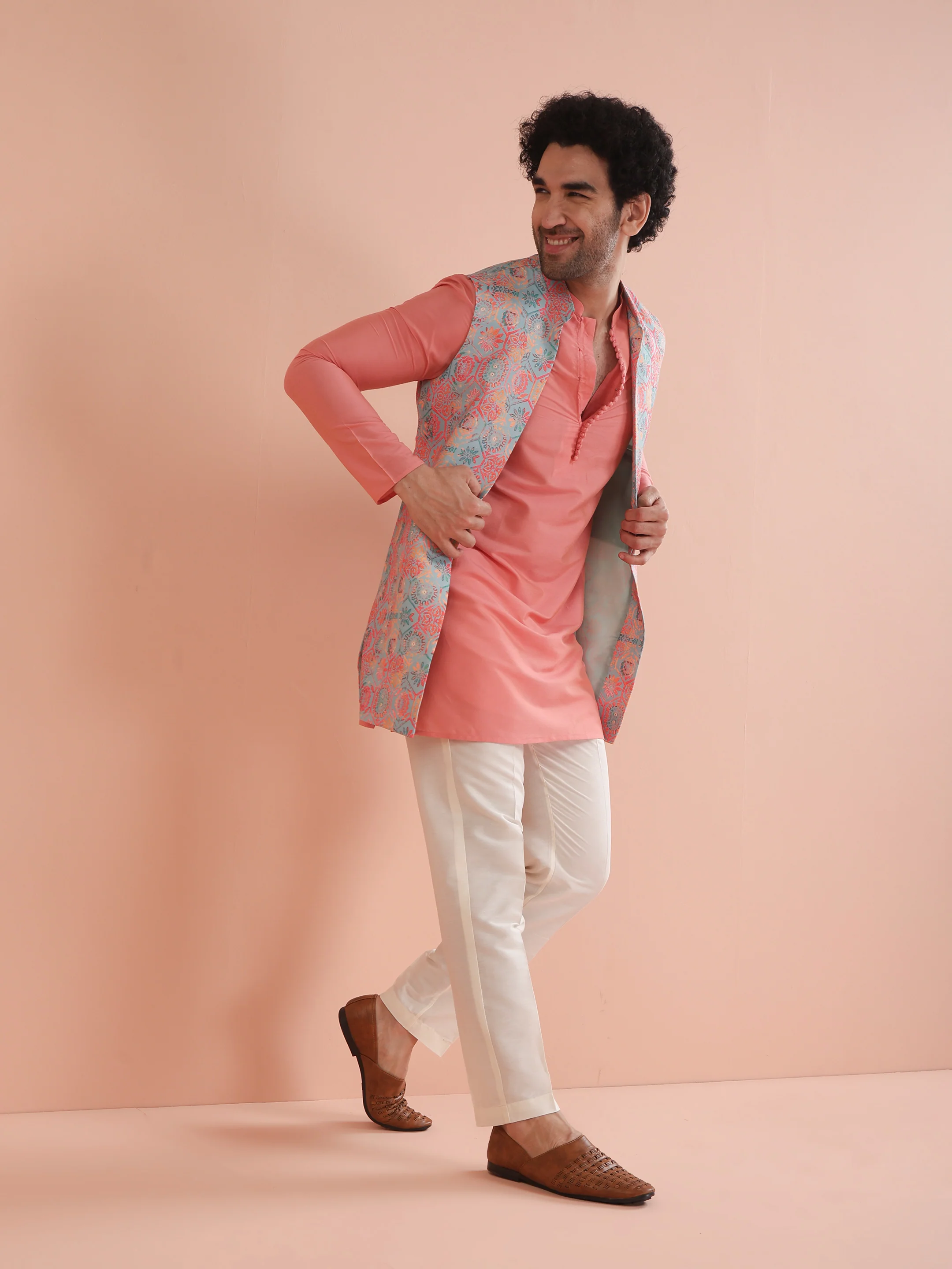 Multi Color Printed Nehru Jacket Kurta Set - Image 3