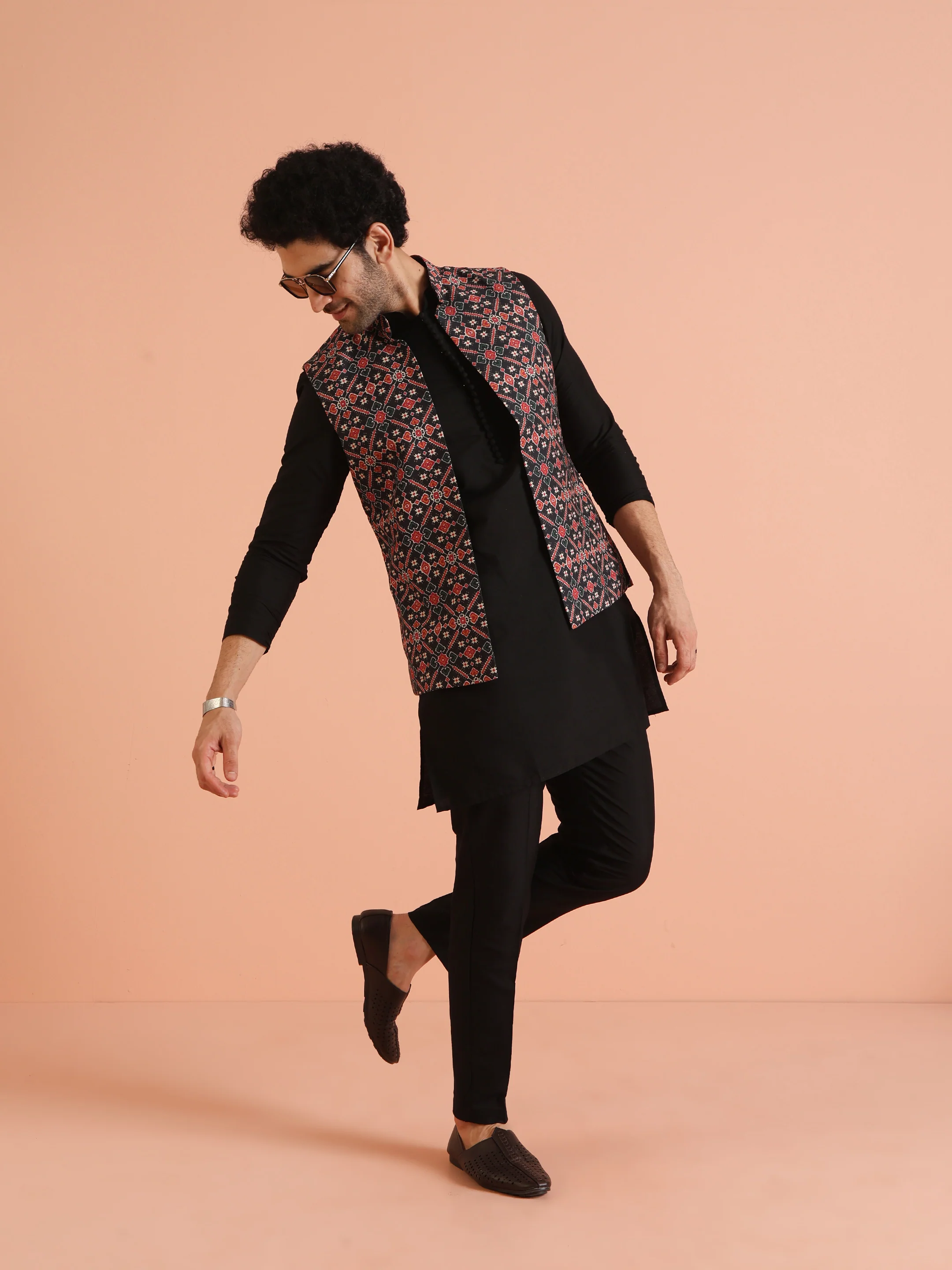 Multi Color Silk Blend Printed Nehru Jacket Set - Image 7