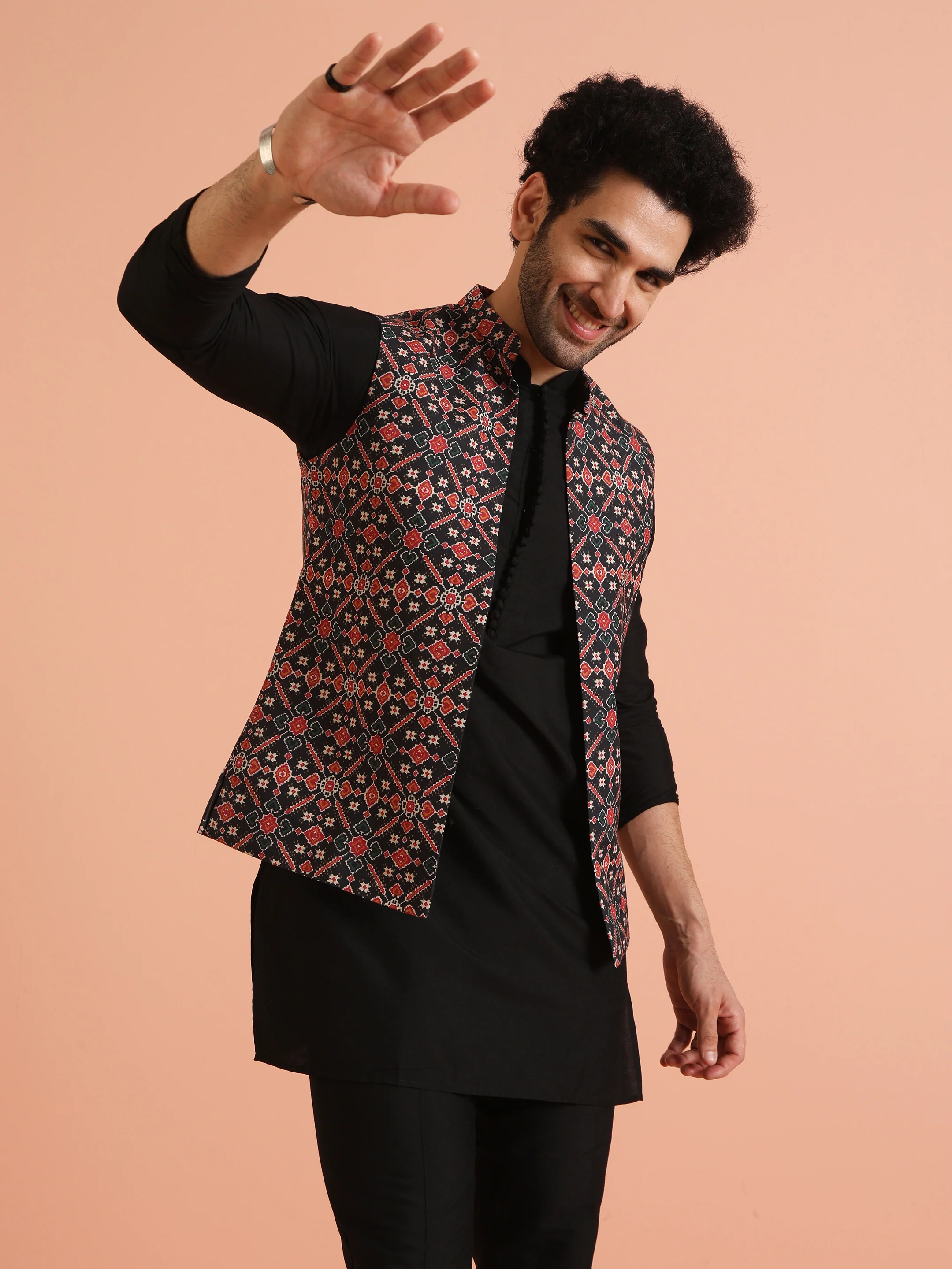 Multi Color Silk Blend Printed Nehru Jacket Set - Image 8