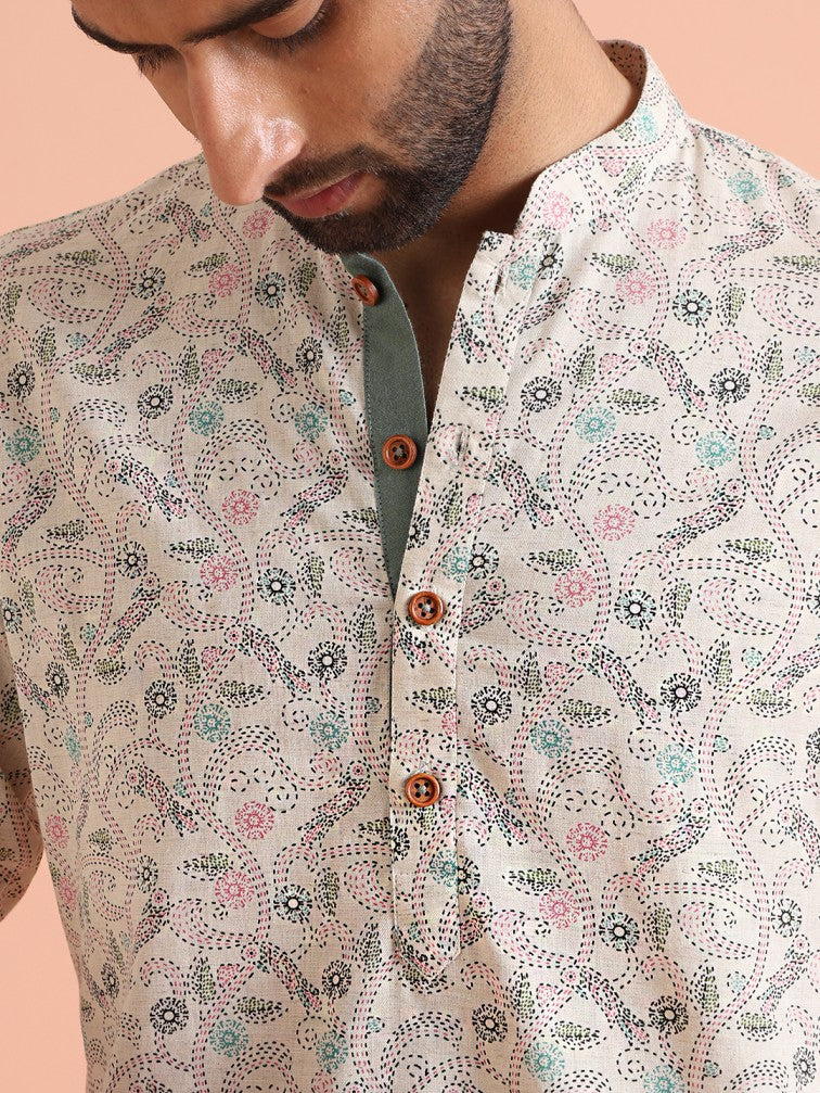 Multi Color Cotton Printed Short Kurta - Image 5