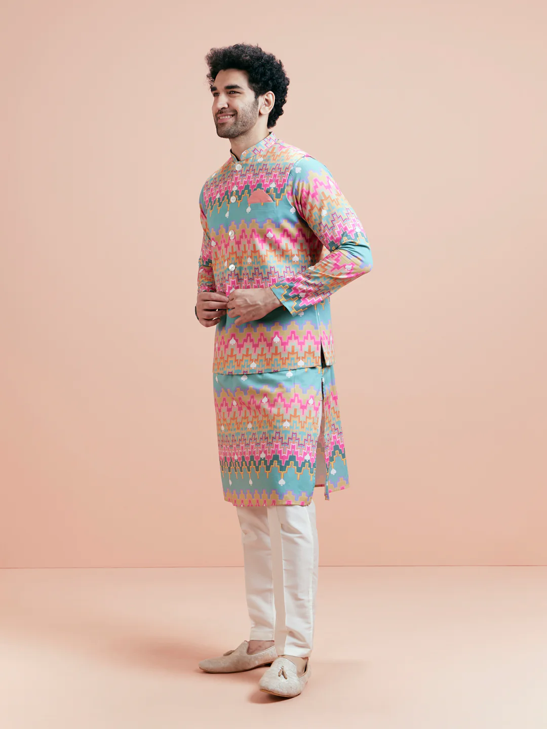 Multicolor Jacket Kurta Trouser Set - Image 4