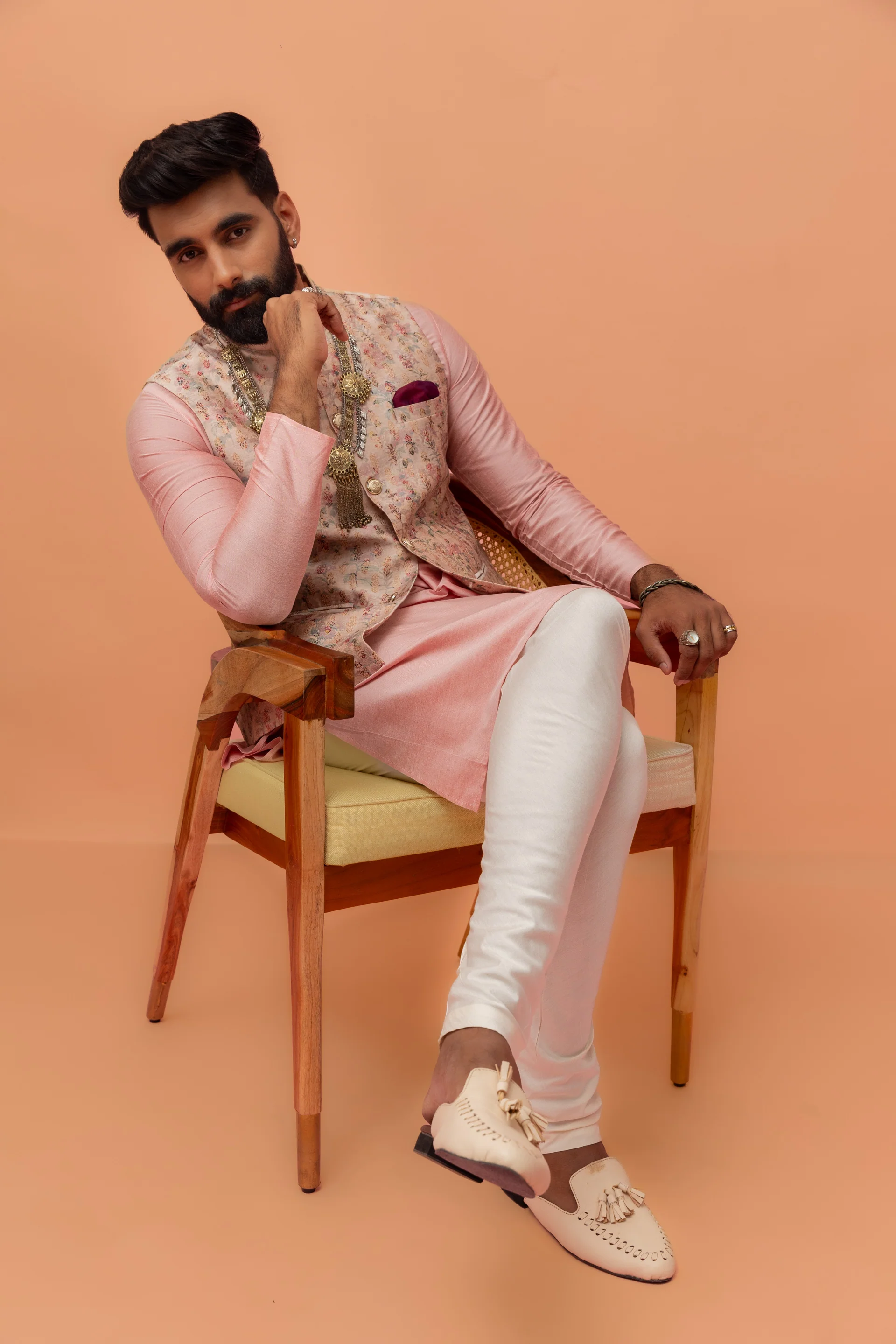 Pastel Pink Art Silk Printed Nehru Jacket - Image 2