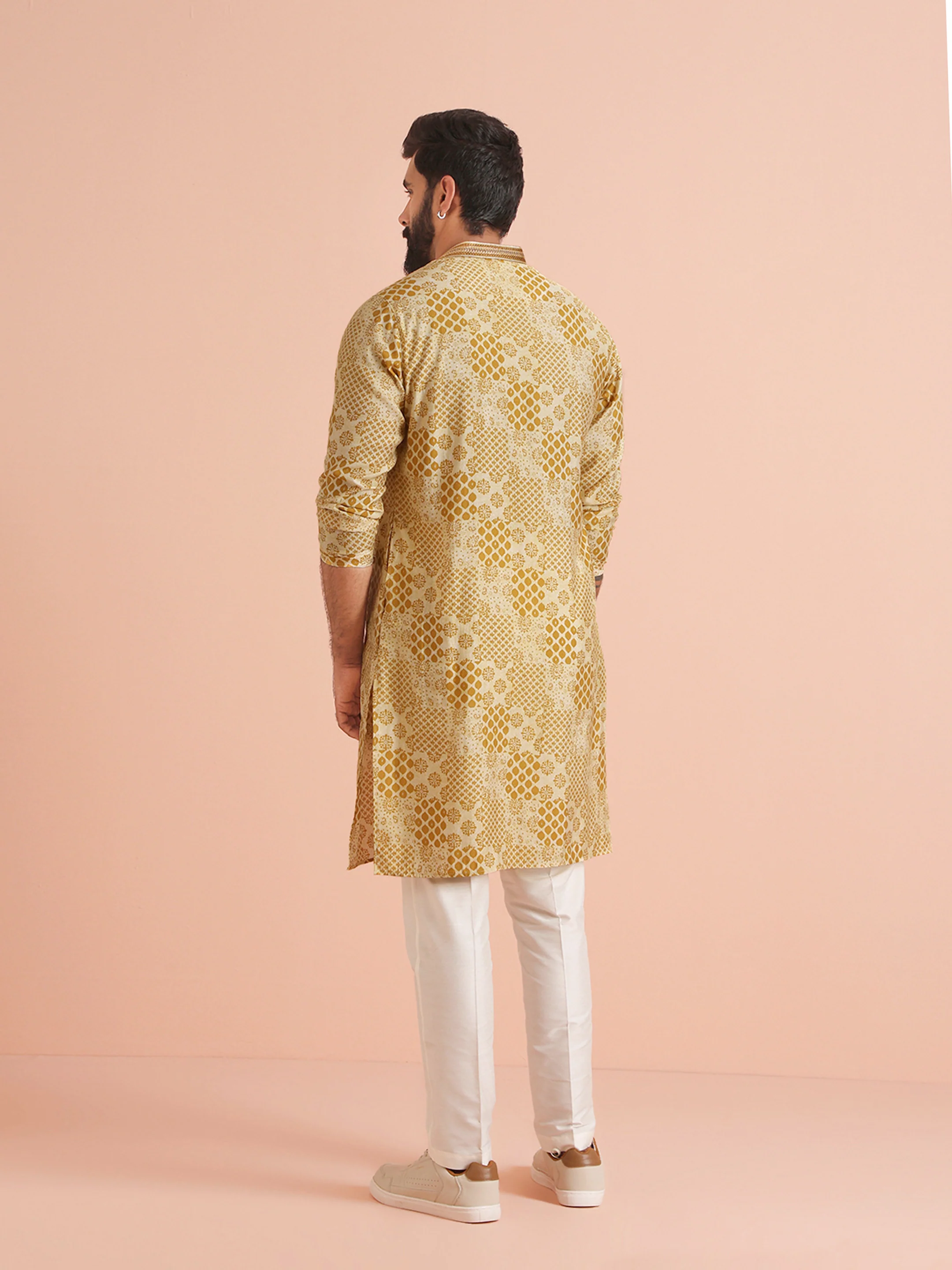Men Mustard Ethnic Motifs Kurta - Image 6