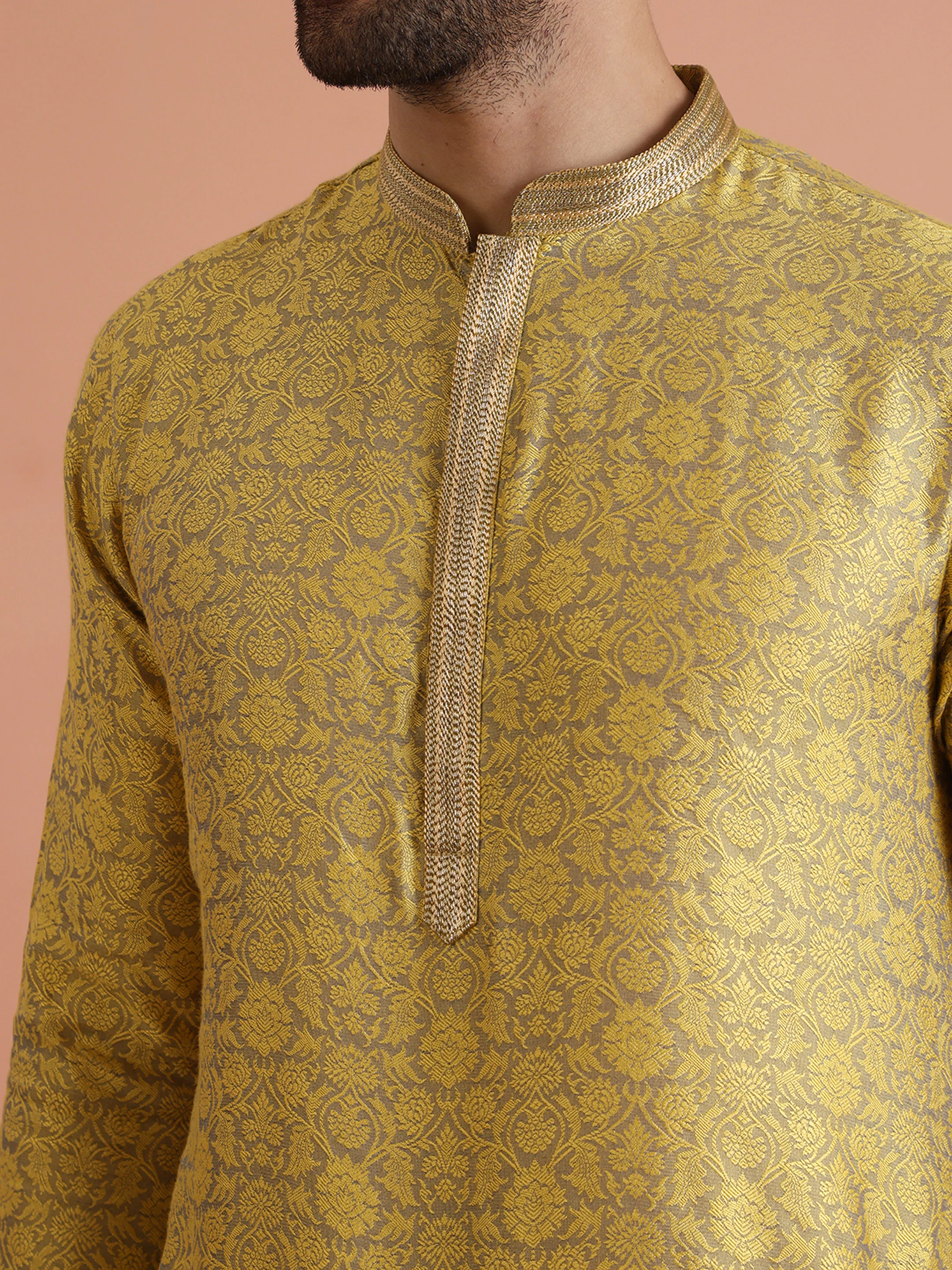 Mustard Yellow Jacquard Kurta Patiala Set - Image 5