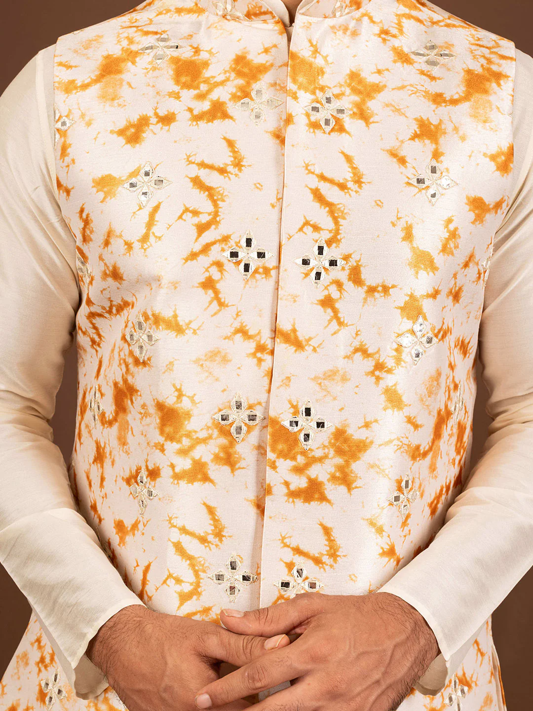 Men Mustard Kurta Jacket Trouser Set - Image 6