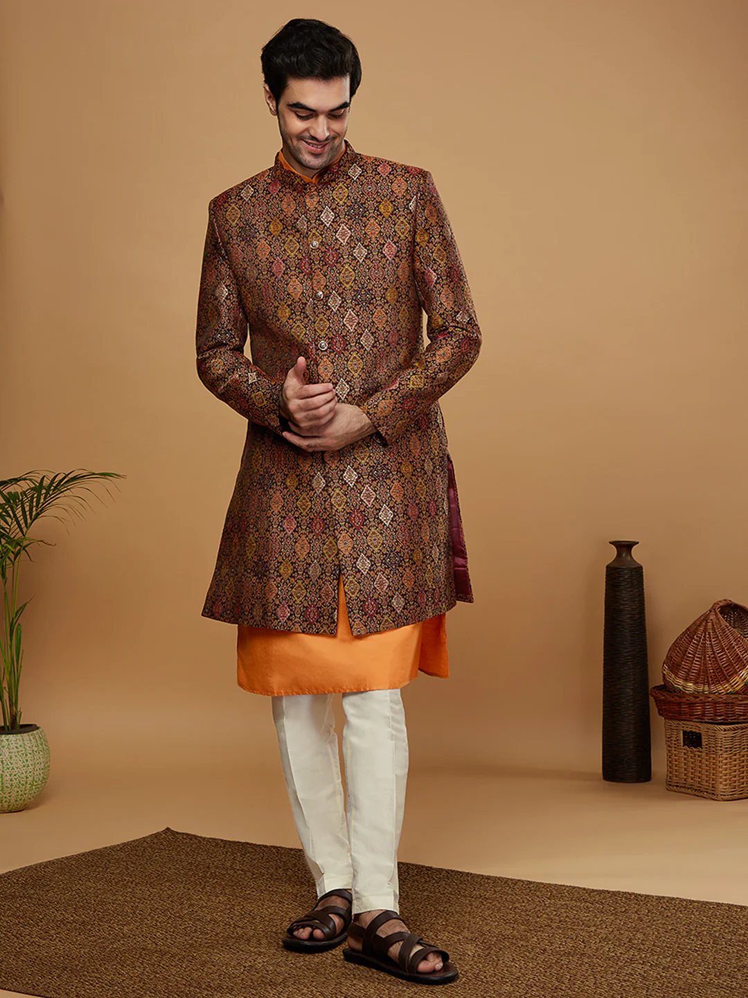 Kisah Men Mustard Kurta Sherwani Trouser Set