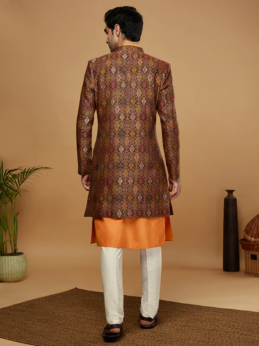 Kisah Men Mustard Kurta Sherwani Trouser Set - Image 4
