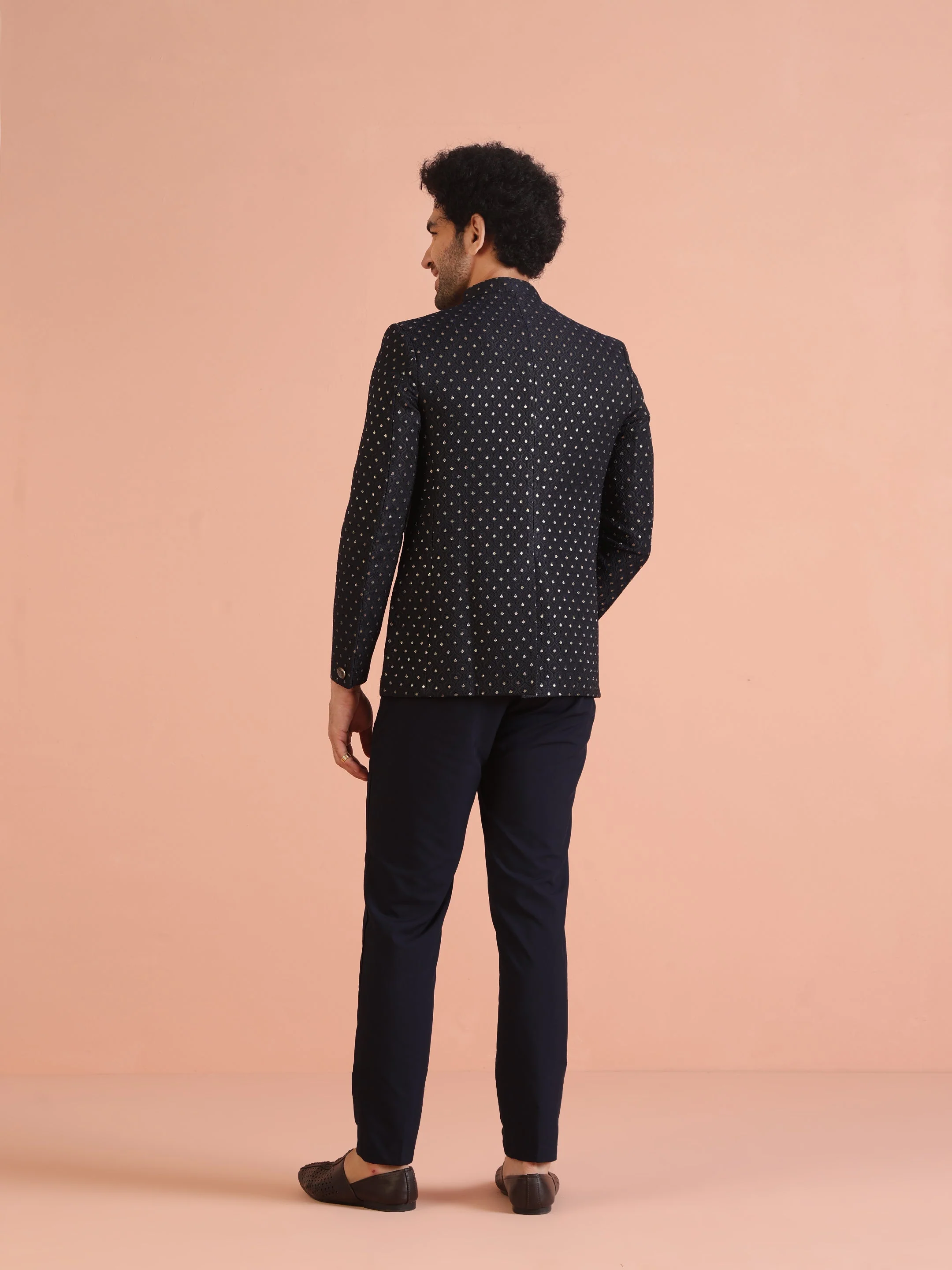 Black & Navy Blue Silk Blend Embroidered Jodhpuri Bandhgala - Image 12