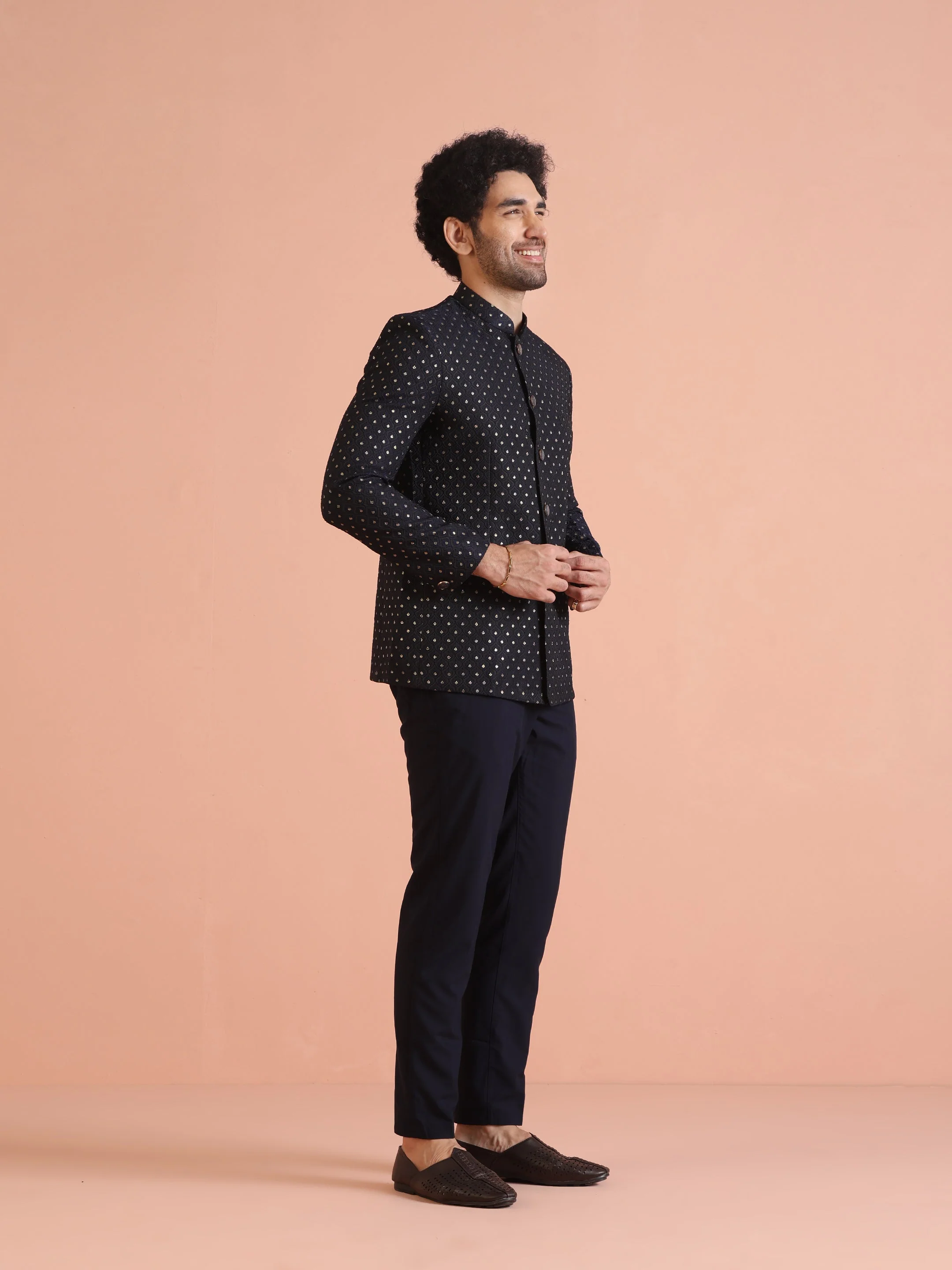 Black & Navy Blue Silk Blend Embroidered Jodhpuri Bandhgala - Image 17